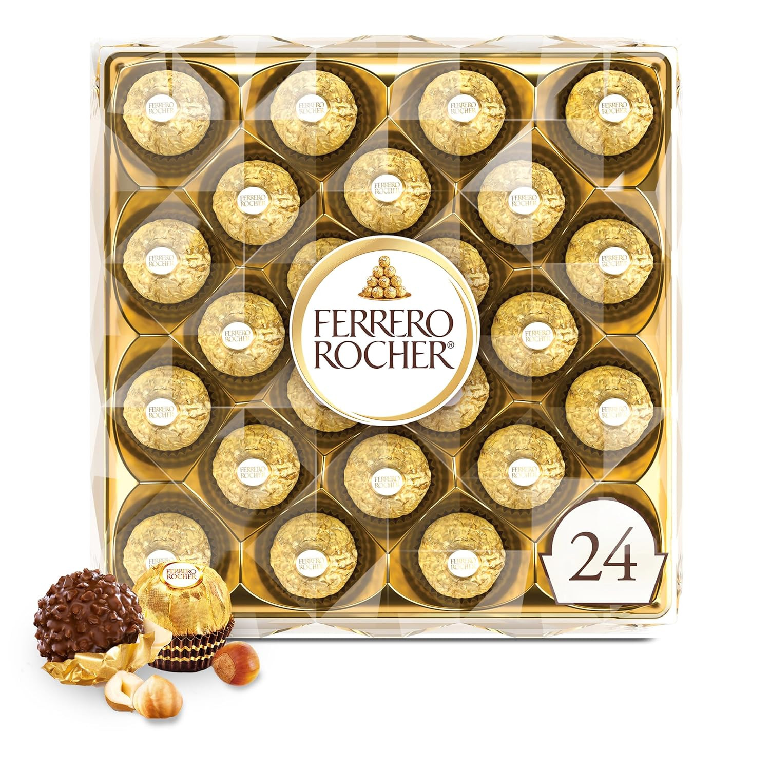 Gourmet Hazelnut Milk Chocolate Gift Box, 24 Individually Wrapped Chocolates, 10
