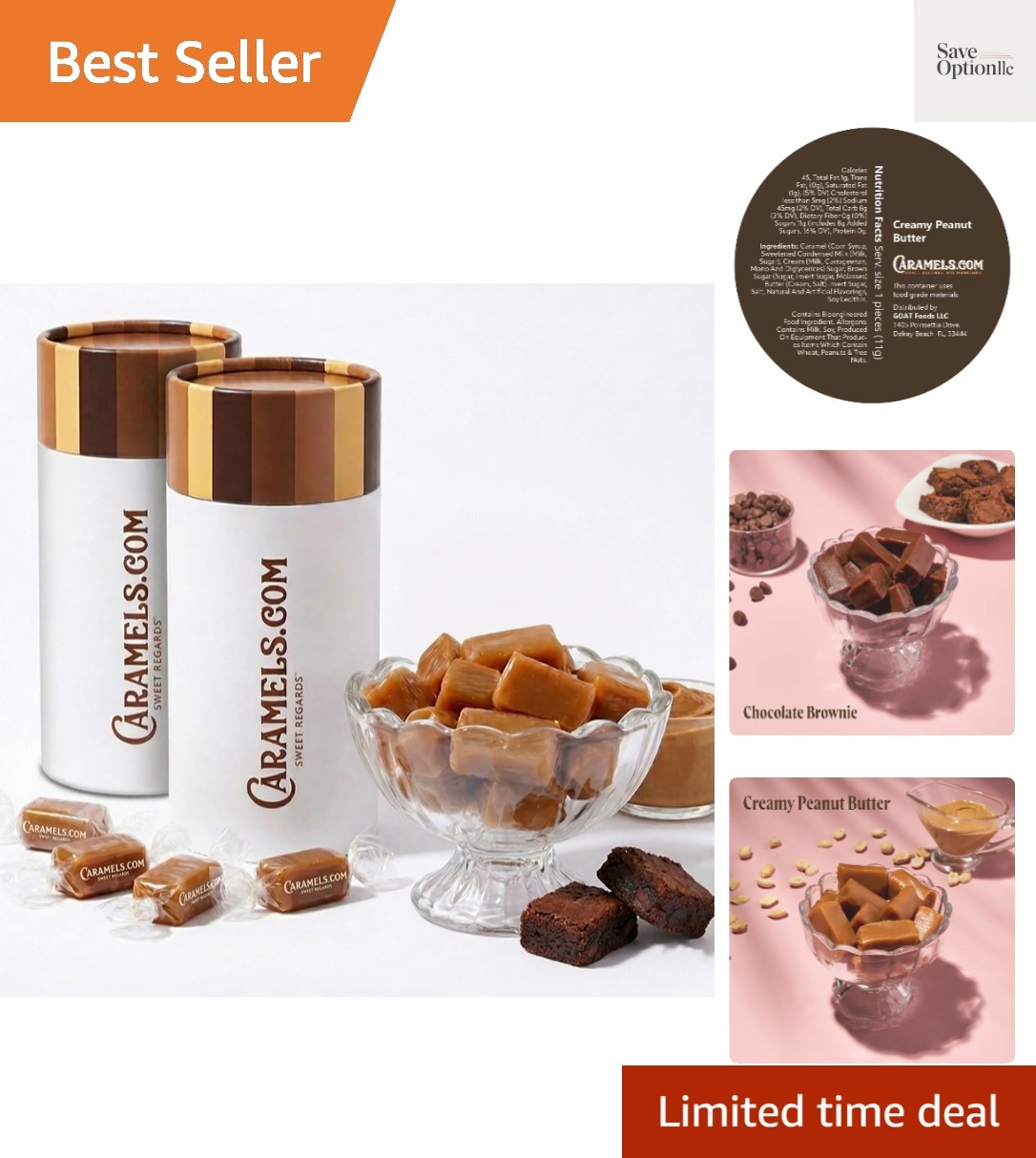 Caramels.com Chocolate Caramel Candy Brownie & Creamy Peanut Butter | Soft Ca…