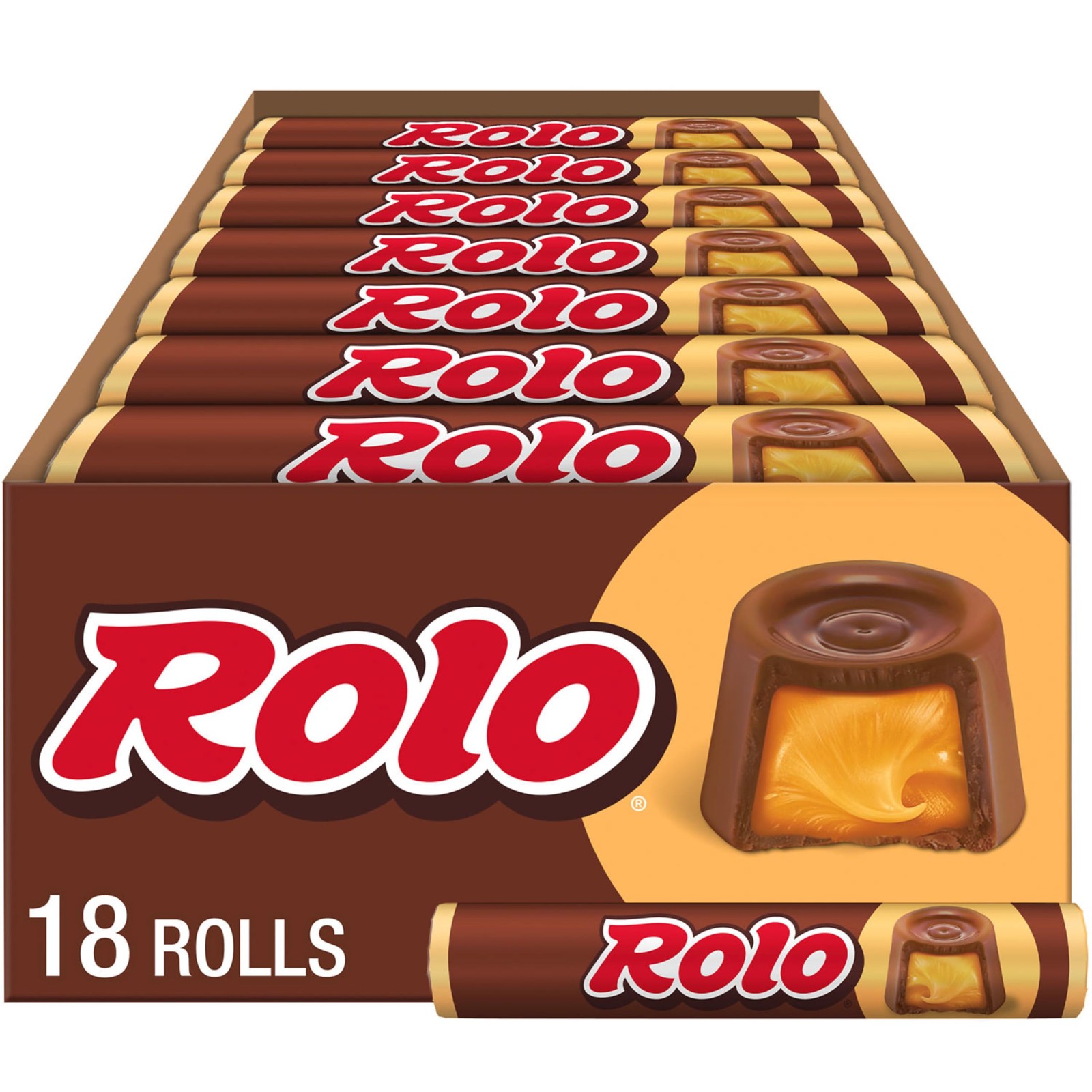 ROLO Rich Chocolate Caramels Candy Rolls, 1.7 oz (18 Count) Full Size