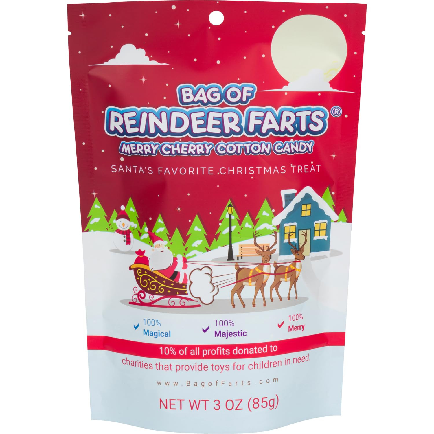 Bag of Reindeer Farts Cotton Candy, NEW Merry Cherry Flavor, 1 Pack / 3 Ounces,