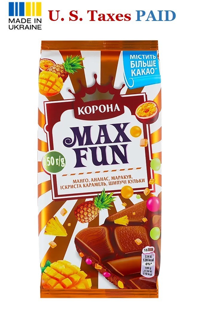 Korona MAX FUN Milk Chocolate Bars 150g Mango Pineapple Passion Fruit Ukraine