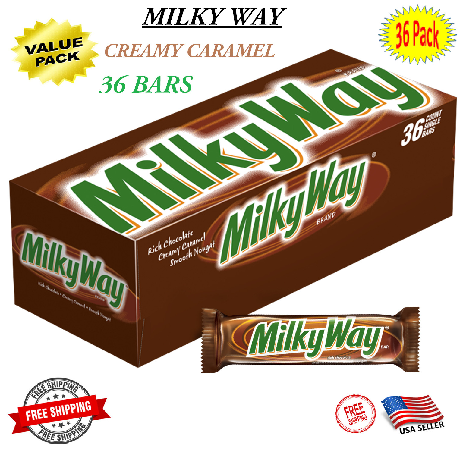 MILKY WAY Milk Chocolate Singles Size Candy Bars 1.84-Ounce 36-Count Box