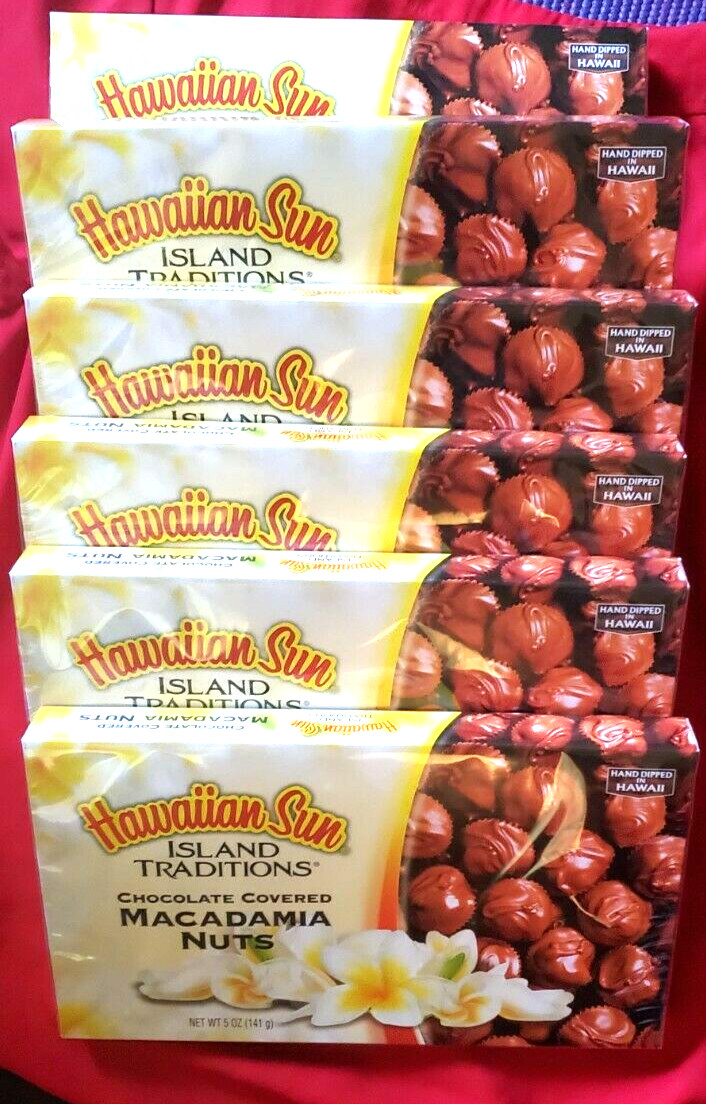 6 PACK HAWAIIAN SUN ISLAND TRADITIONS CHOCOLATE COVERED MACADAMIA NUTS