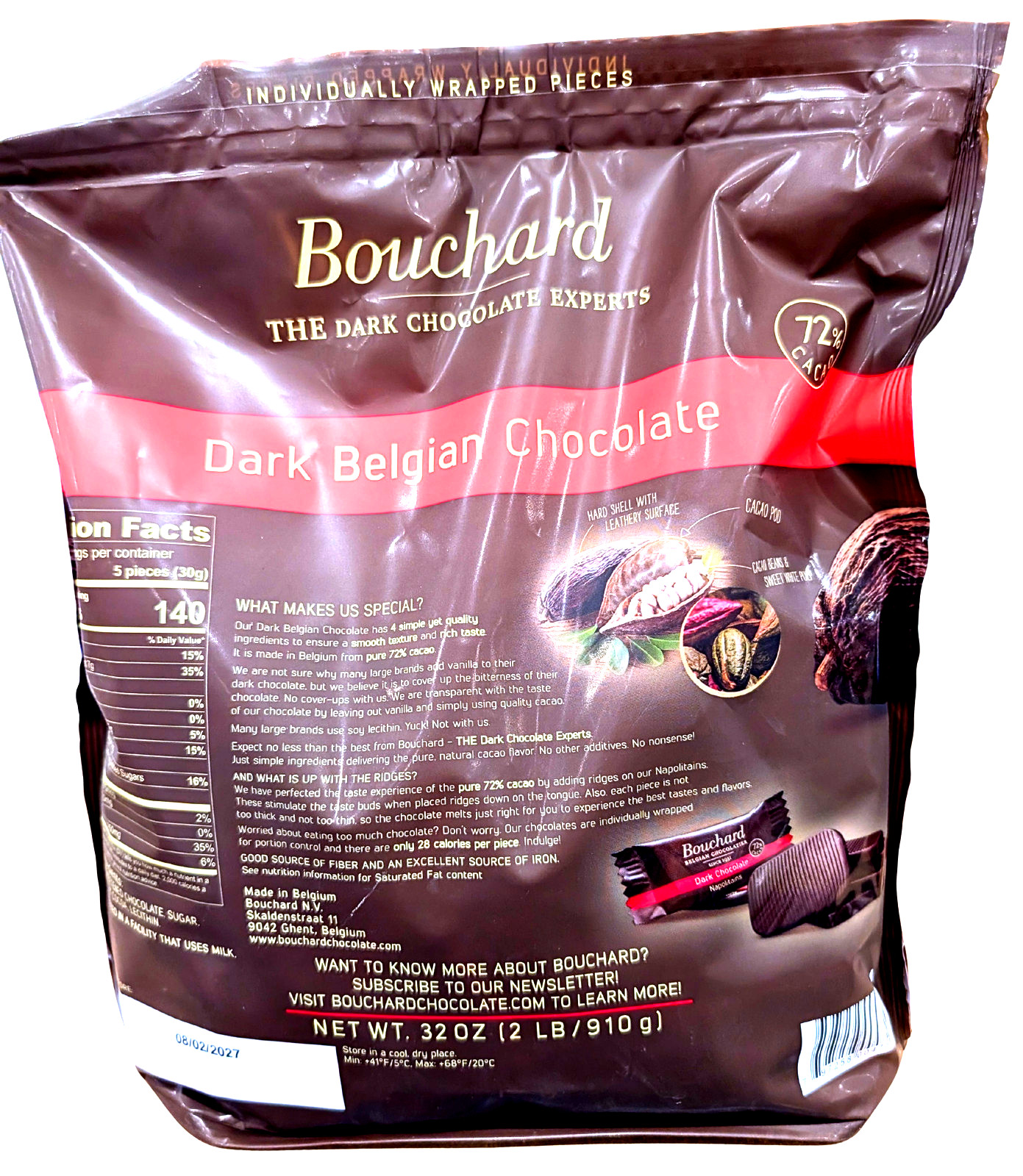 Bouchard Dark Belgian Chocolate 32 Ounce Bag EXP 08/2027