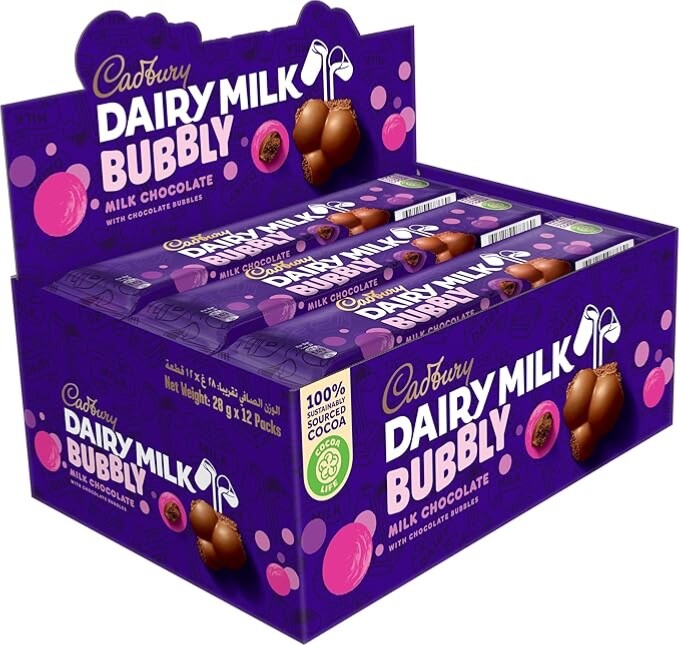 Cadbury DAIRY MILK BUBBLY Chocolate 12 X 28g كادبوري يابلي شوكولاتة