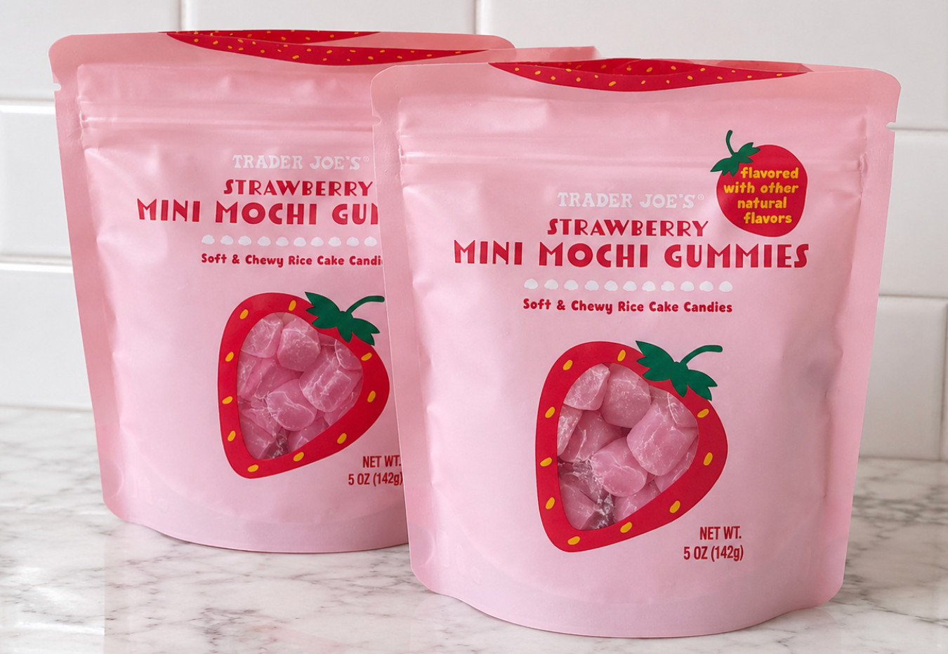 2 Pack Trader Joe’s Strawberry Mini Mochi Gummies 5 Oz Each Gummy Fruit Snacks