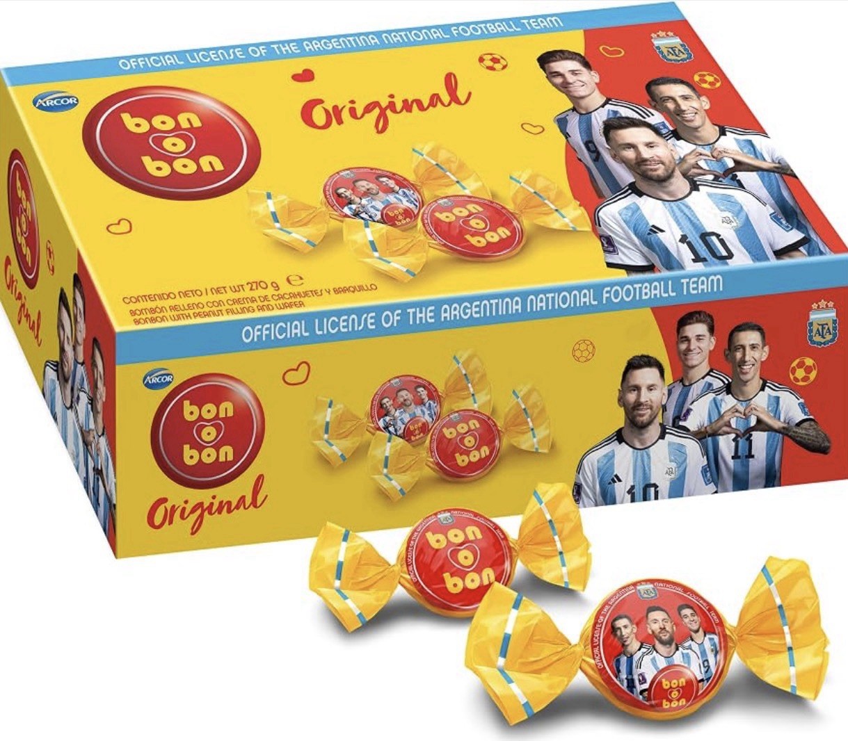 X5 Leo Messi Bon o Bon Traditional Choco Filled Peanut Butter Candy Argentina