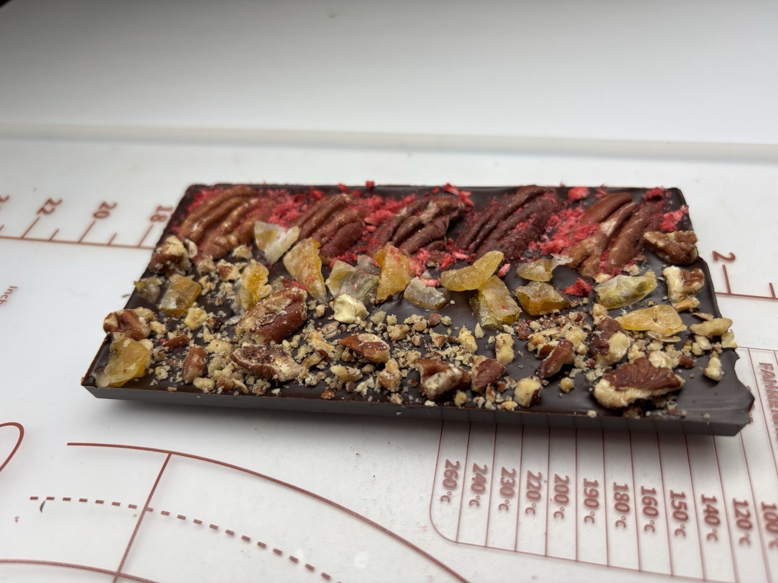 Dark 70% Belgium Chocolate Pecan Tangerine Raspberry Bar Special Gift