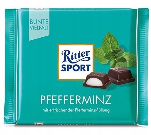 4Pcs RITTER SPORT Peppermint German Chocolate Bars Sweets 4x100g