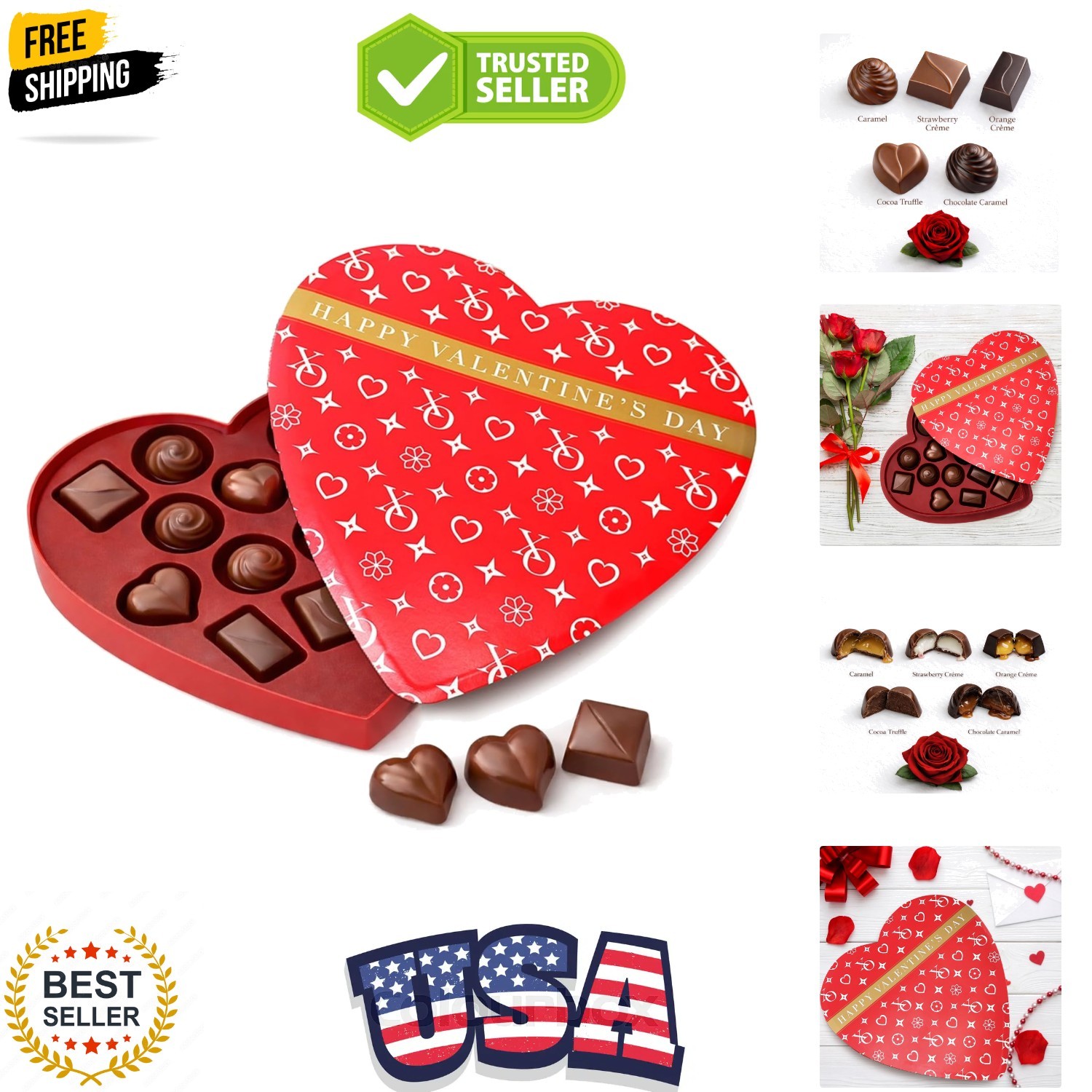 Valentine’s Day Milk Chocolate Heart Gift Box – Assorted Chocolates, Elegant…