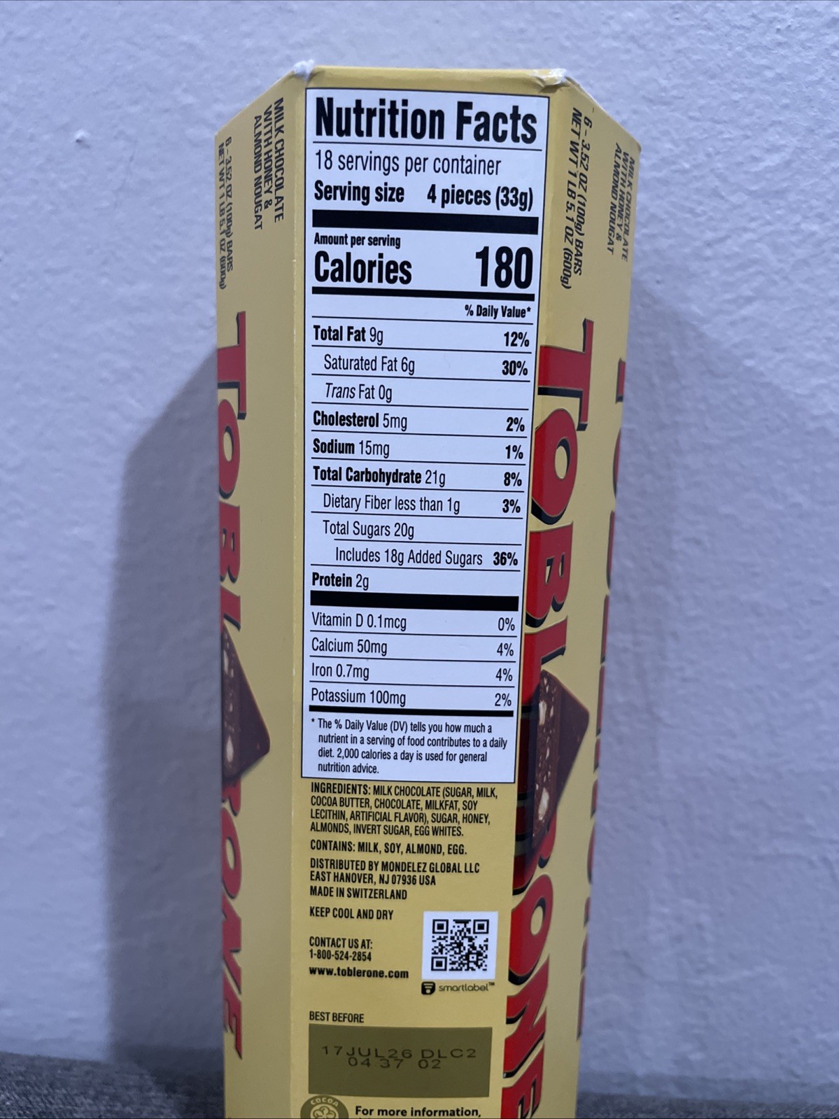 NEW TOBLERONE Swiss Milk Chocolate Bar, 6 count x 3.52 oz, 1 lb 5 oz
