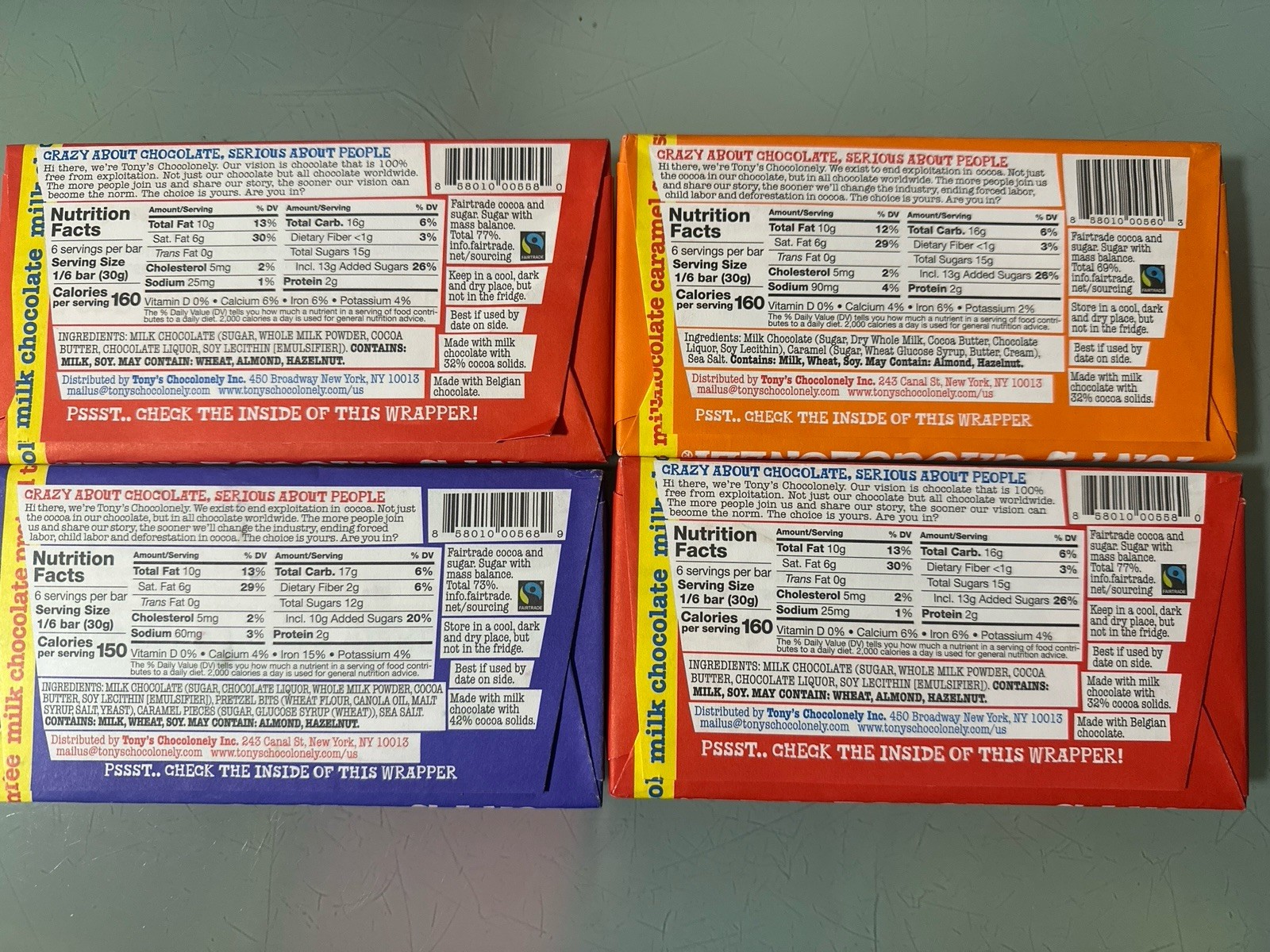 Tony’s Chocolonely Top Milk Chocolate Bars Pack Of 4 6.35Oz Milk Pretzel Caramel