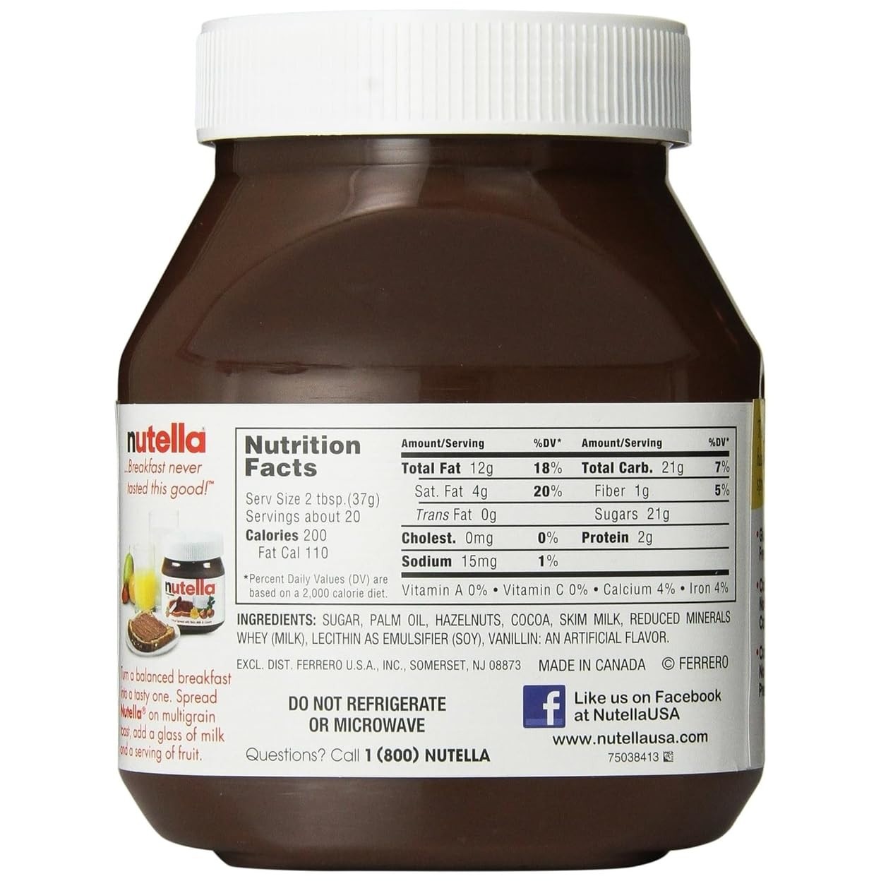 Nutella Hazelnut Spread with Cocoa for Breakfast, 26.5 oz Jar