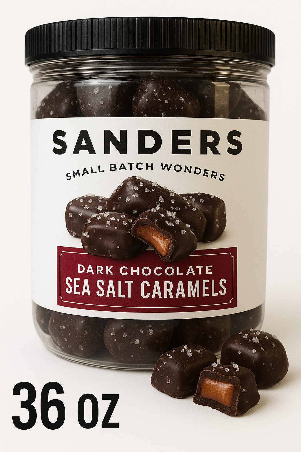Sanders Dark Chocolate Sea Salt Caramels 36oz Lg Tub Gourmet Candy Treat BB 4/26
