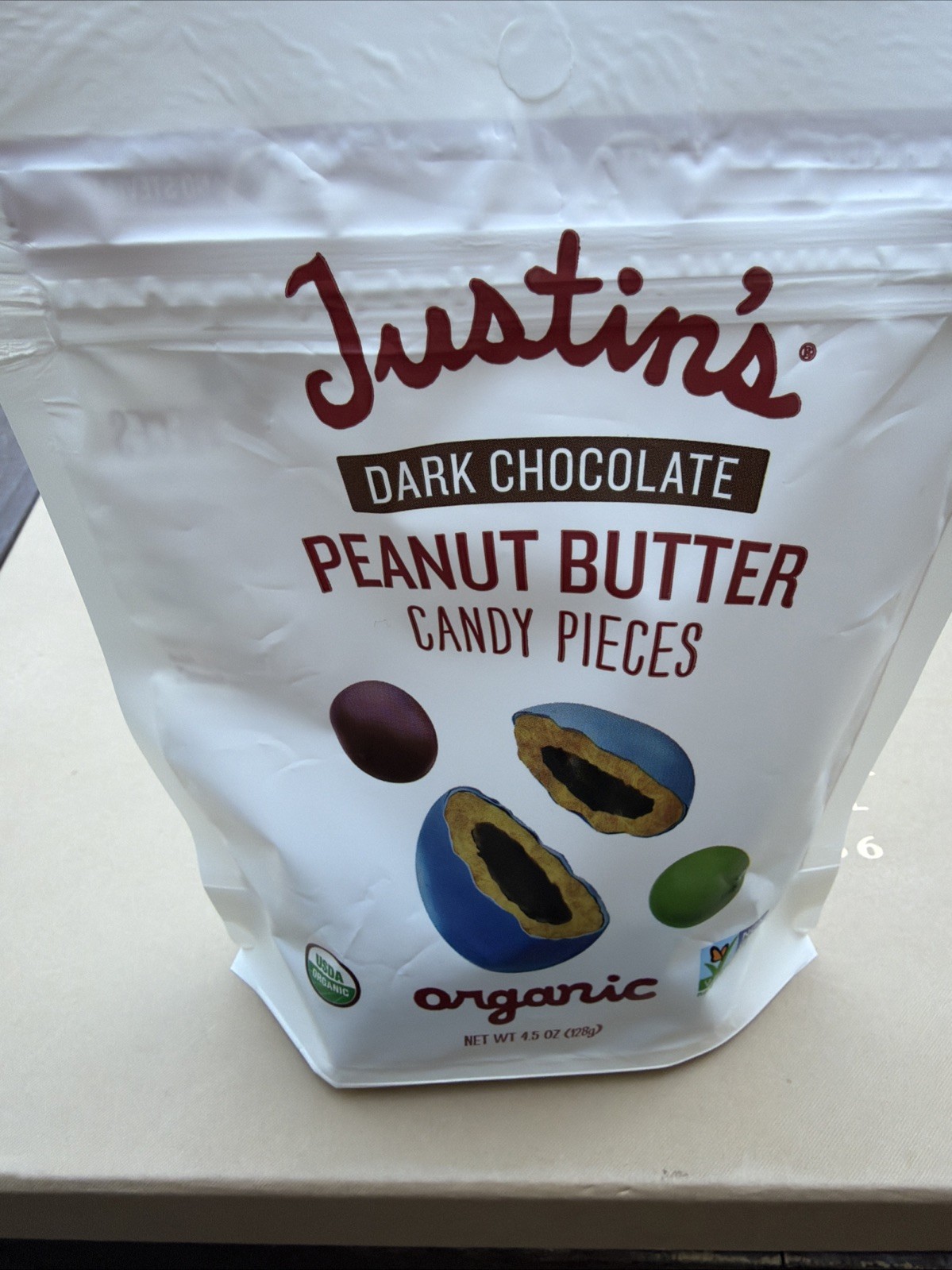Justin’s Dark Chocolate Peanut Butter Candy Pieces 4.5 Oz (128g) Exp:2/26/27