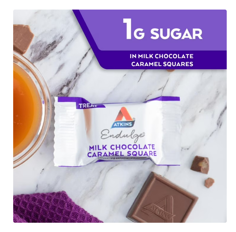 Atkins Endulge Treat, Milk Chocolate Caramel Squares, Keto Friendly, 15 Count