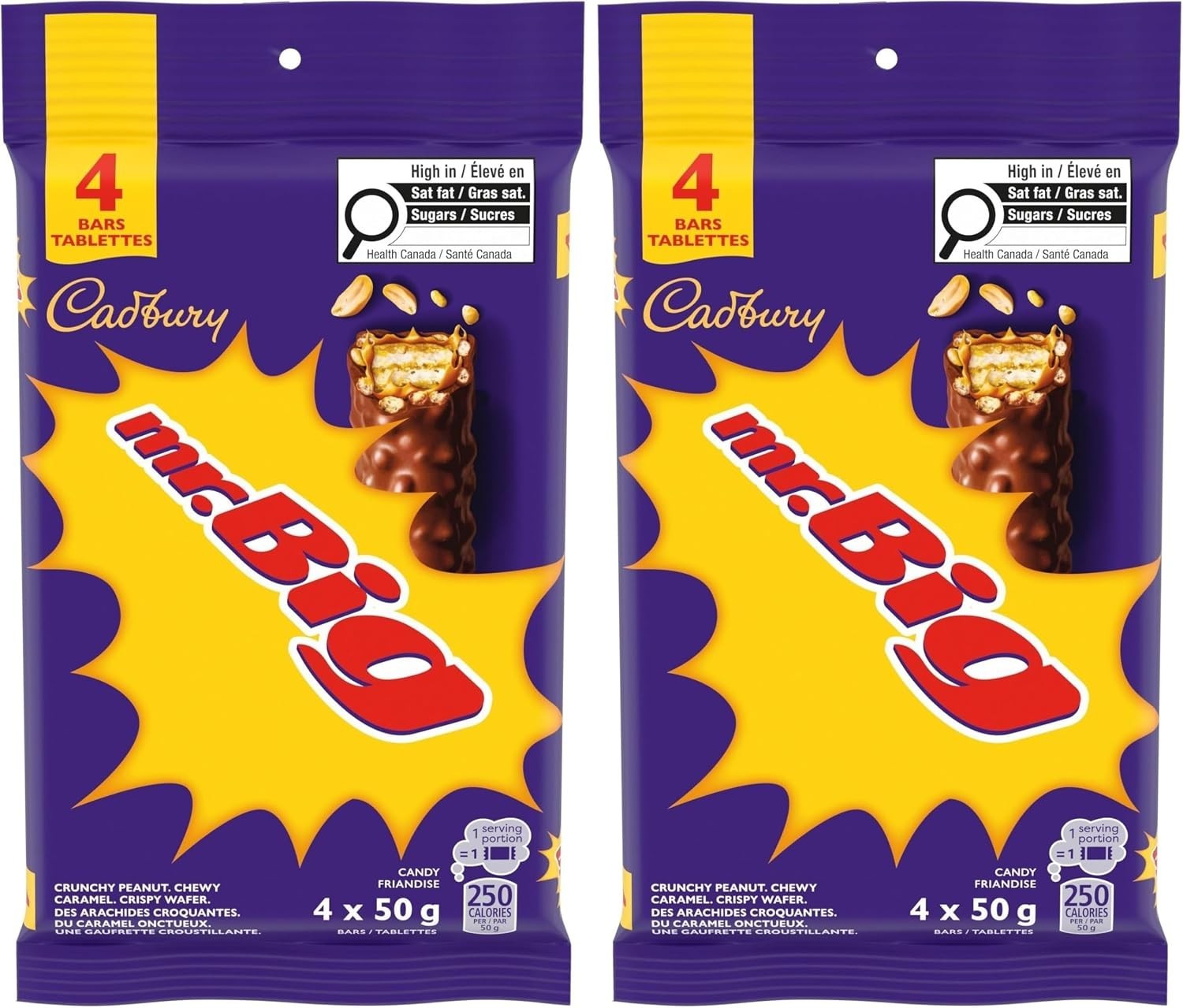 2 pack Cadbury Mr. Big Full Size Chocolate Bars, Individually Candy -8x50g