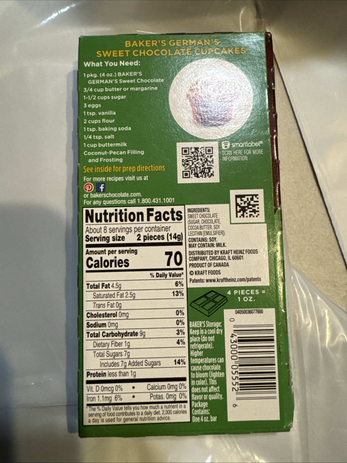 BAKER’S German’s Sweet Chocolate 48% CACAO Bar 4oz – 1 Premium Baking Bar