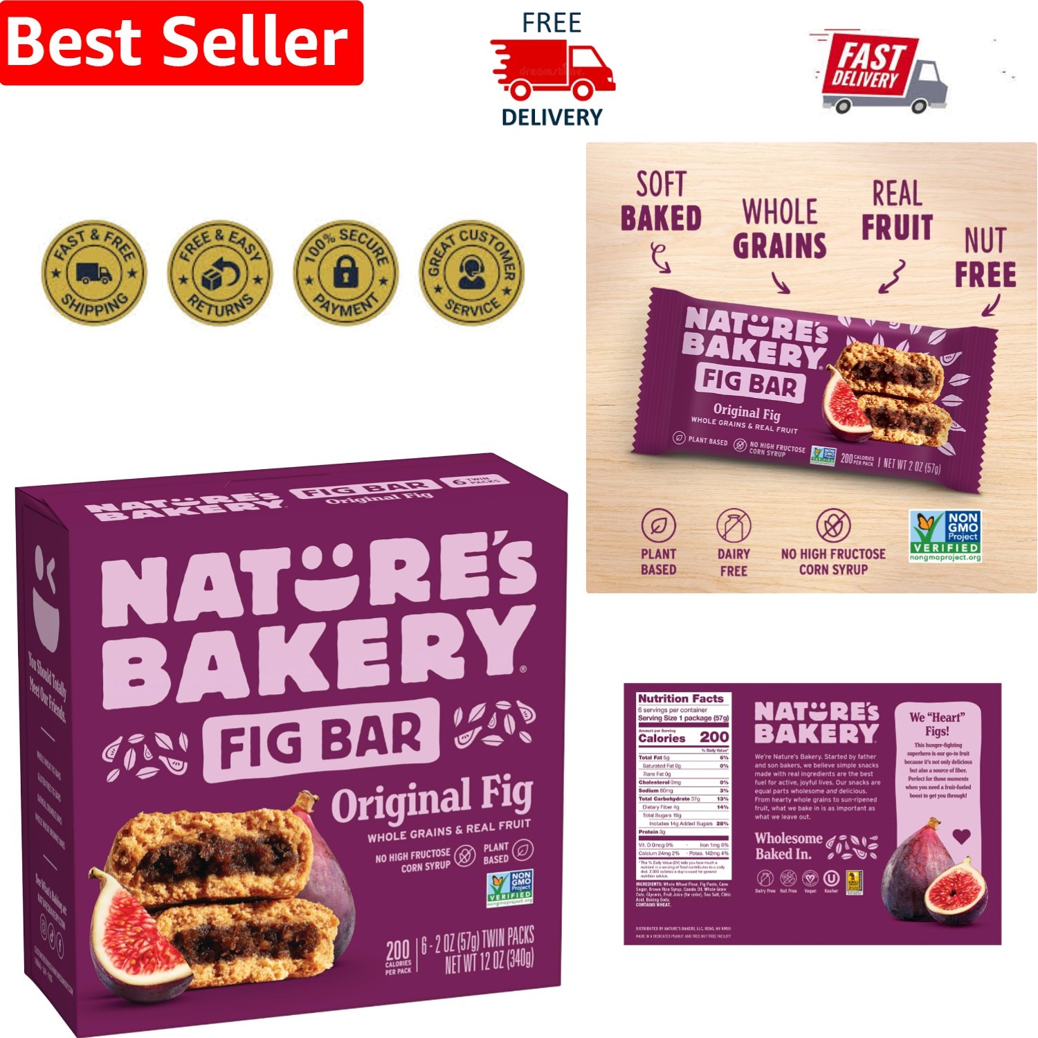 Nature’s Bakery Whole Wheat Fig Bars – Snack, 6 Twin Packs, Soft-Baked