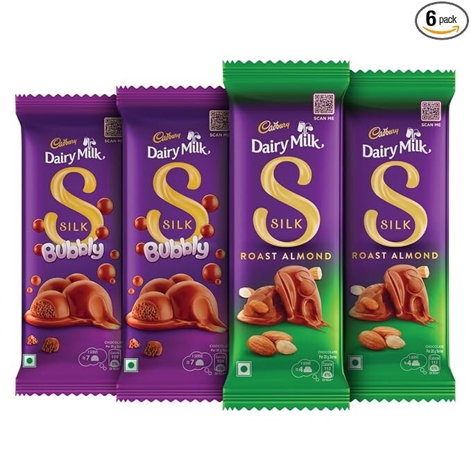 Cadbury Dairy Milk Silk (2 X Bubbly 50 Gram, 2 X Roast Almond 58 Gram) FAST SHIP
