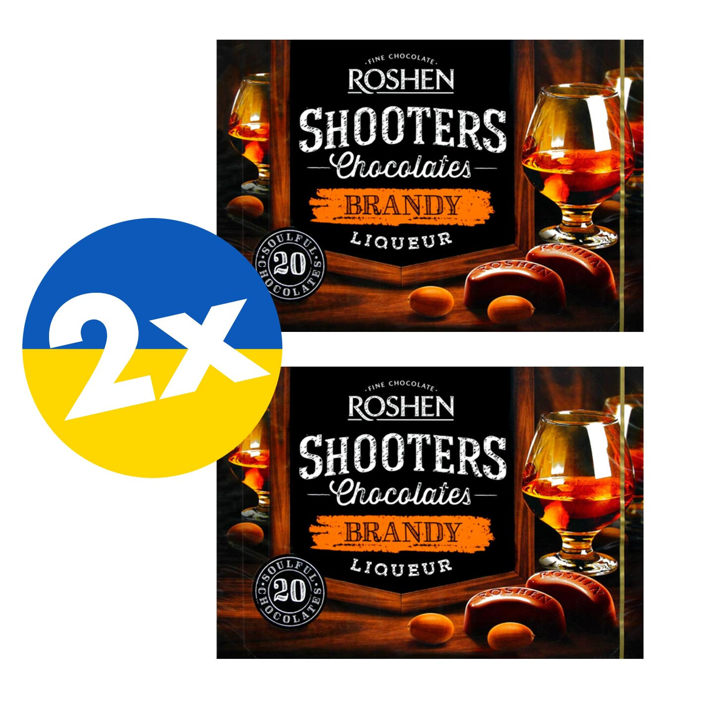 2x “Shooters” Chocolate Candy with Brandy Liqueur Roshen Boxed Sweets 150g/5.3oz