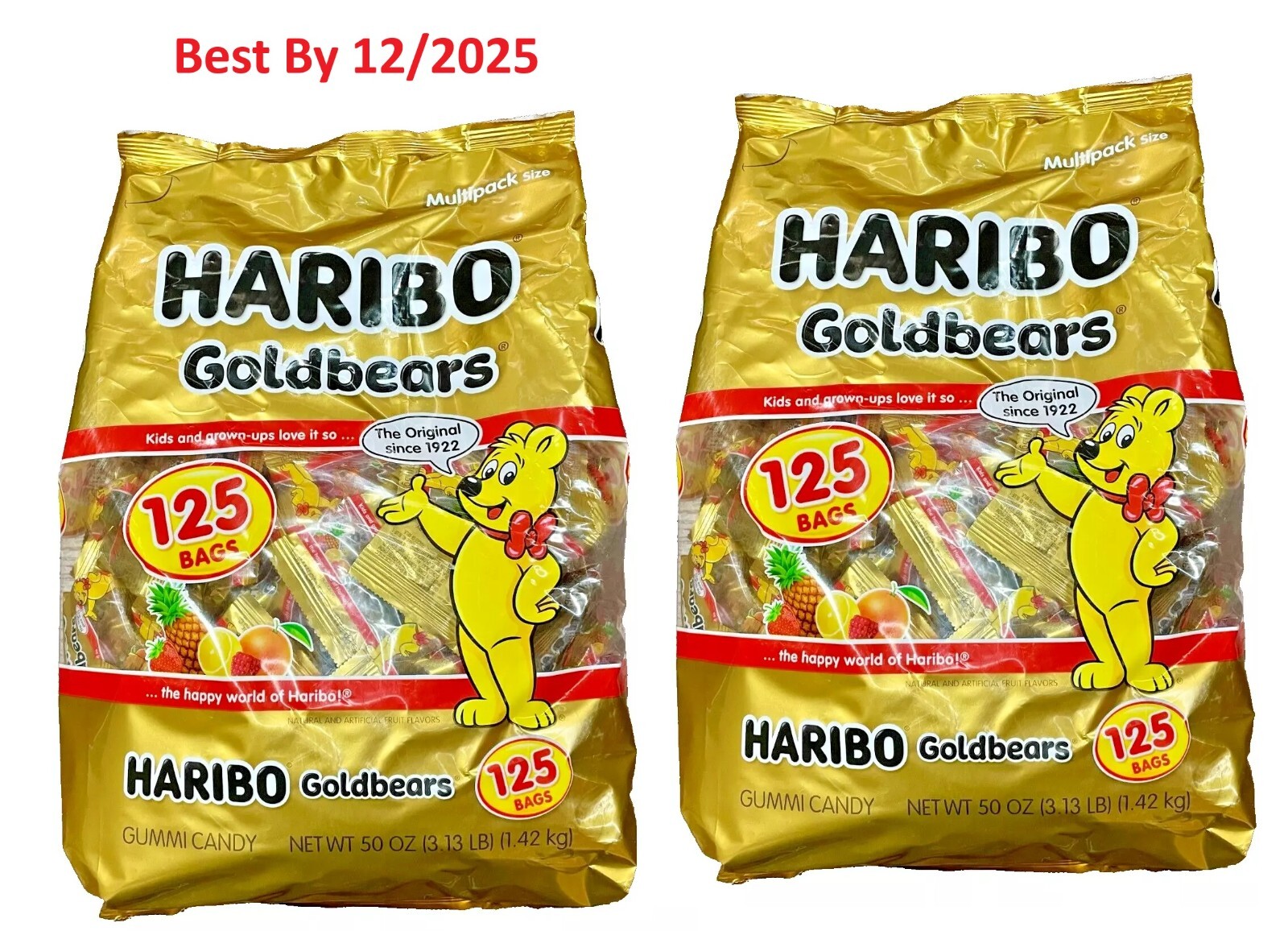 2-PACK Haribo Goldbears Gummi Candy, Mini Bags, 0.4 Ounce (Pack of 125)