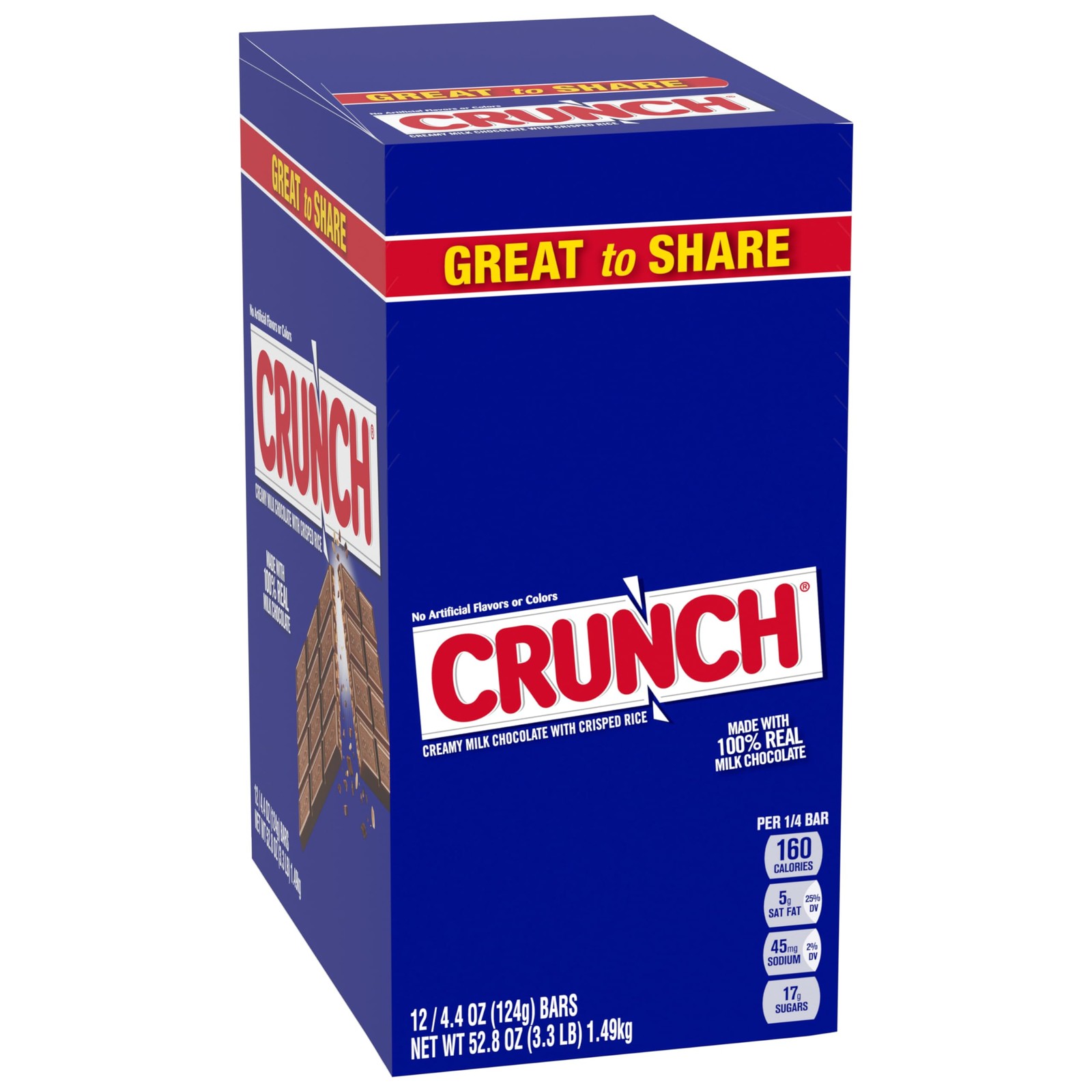 CRUNCH, Milk Chocolate and Crisped Rice, Full Size Individually Wrapped Candy Ba