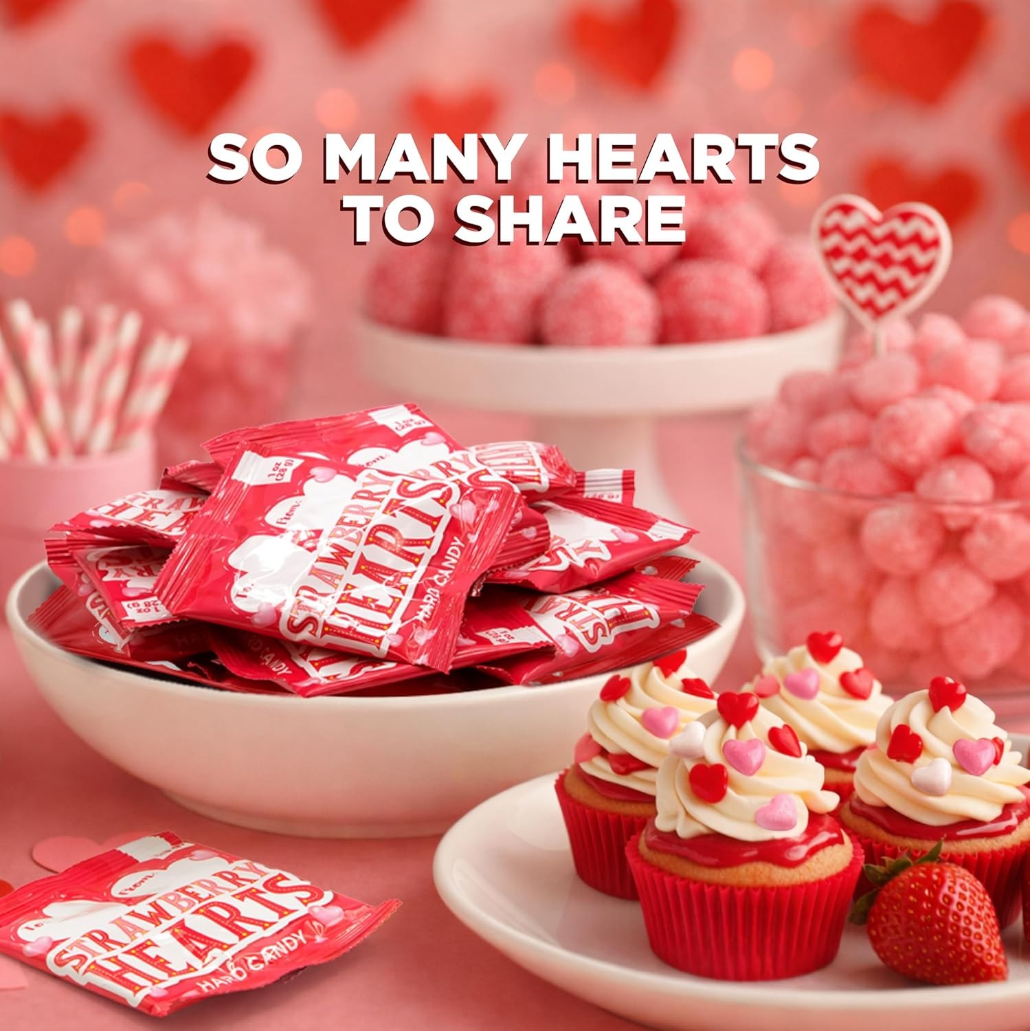Strawberry Hearts Hard Candy – 1 Ounce Pouch (24 Count)
