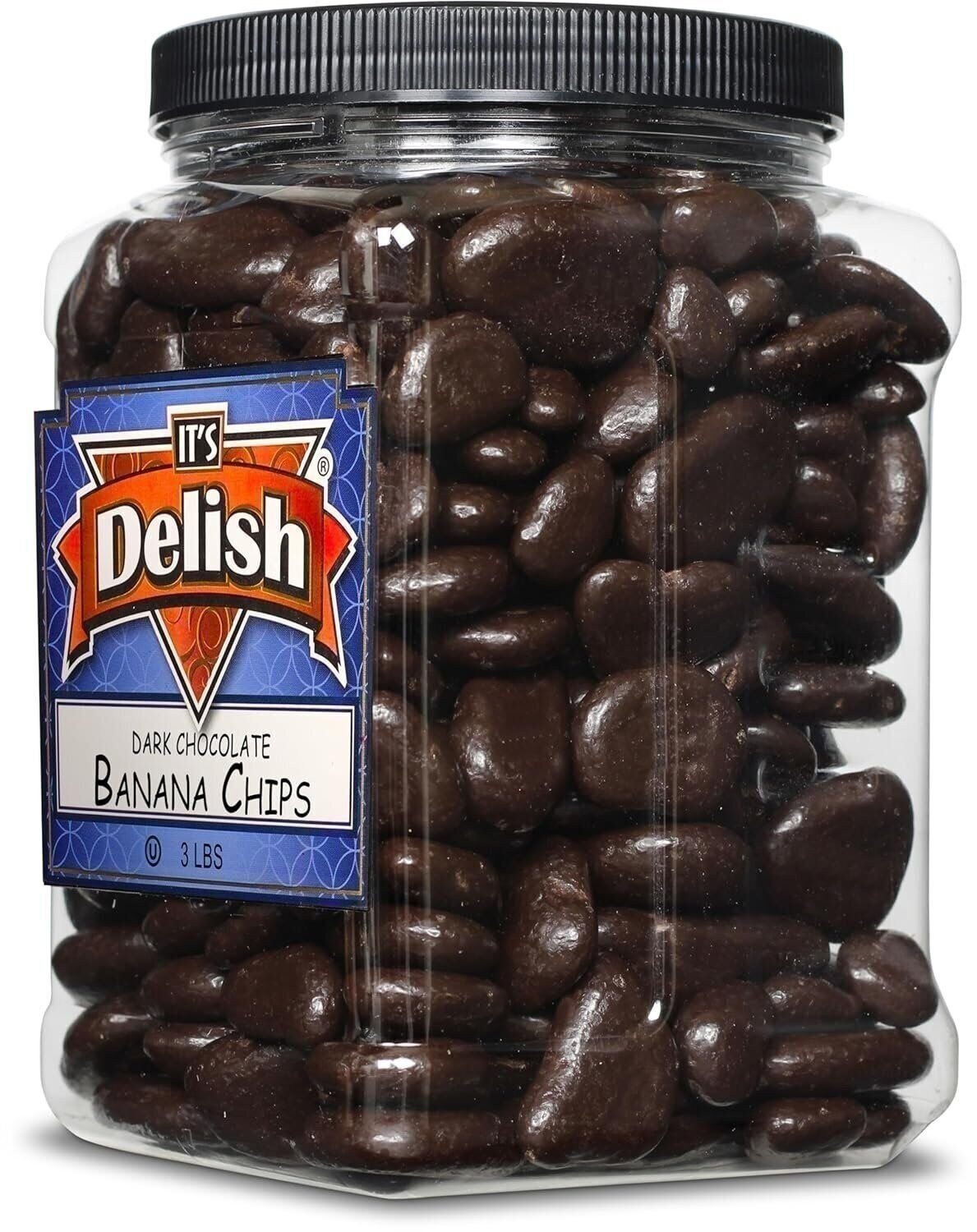 Dark Chocolate Covered Banana Chips by Its Delish, 3 Lbs Jumbo Container