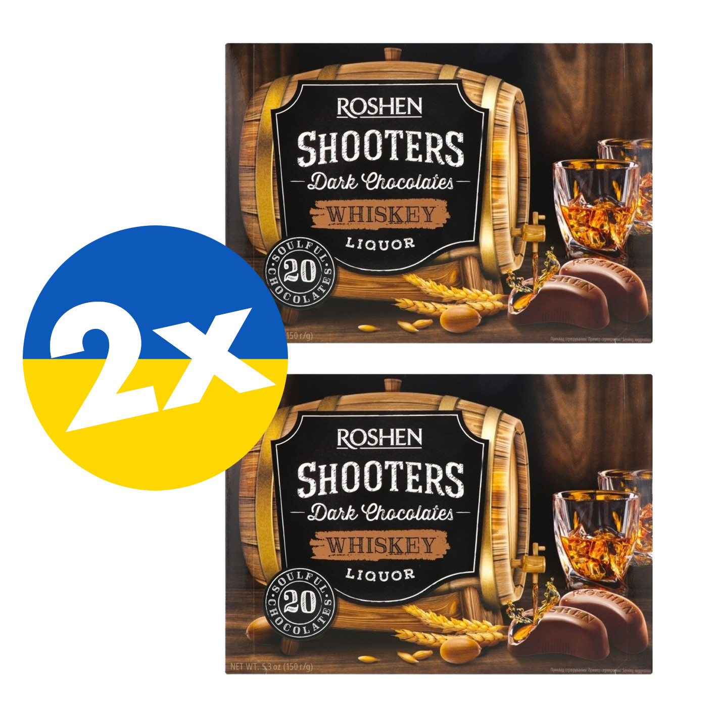2x Roshen Shooters Chocolate Candy with Whiskey Liqueur Box Sweets 150g/5.3oz