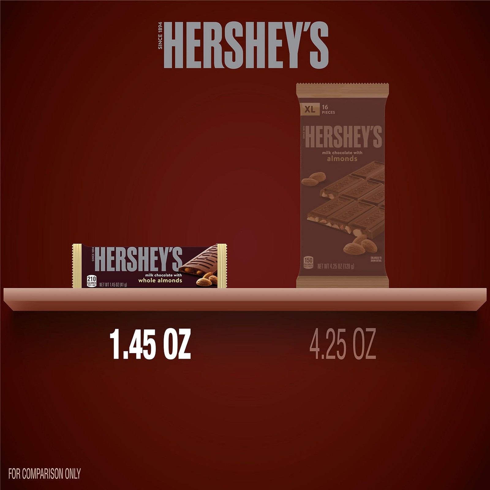 HERSHEY’S Milk Chocolate with Whole Almonds Candy Bars, 1.45 oz (36 Count)