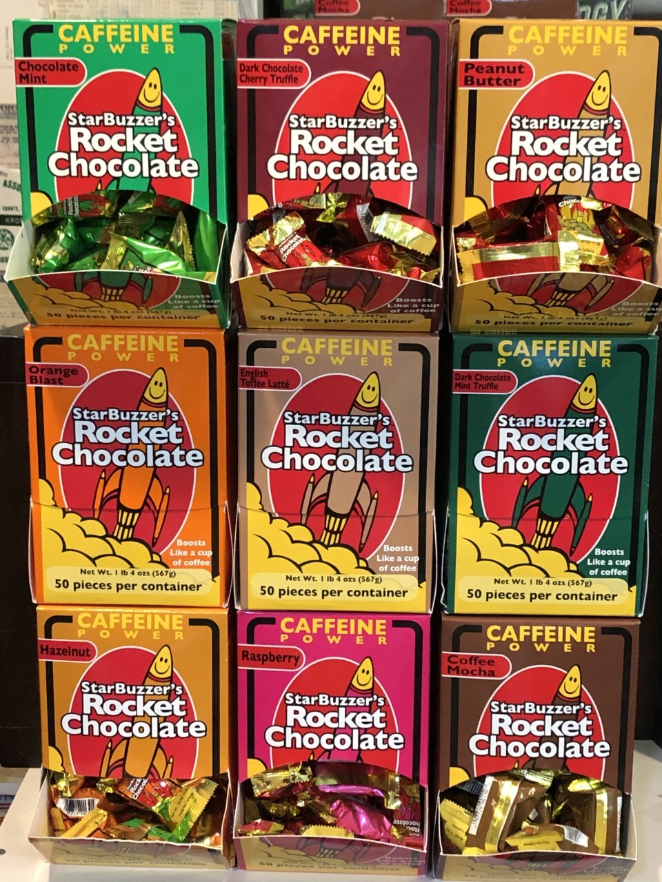 Rocket Chocolate Caffeine Energy 100CT./ FREE SHIP Chocolates + A SURPRISE GIFT