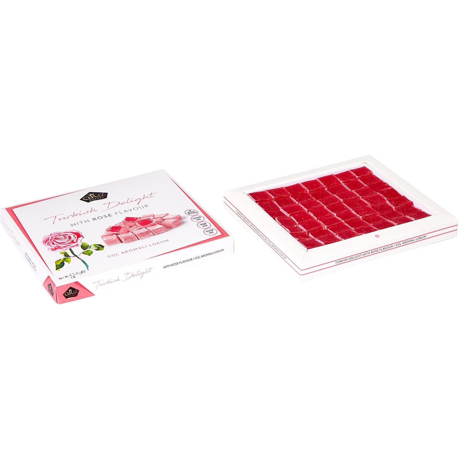 Turkish Delight Rose Flavor 454g Gourmet Snack Box No Nuts Soft Candy