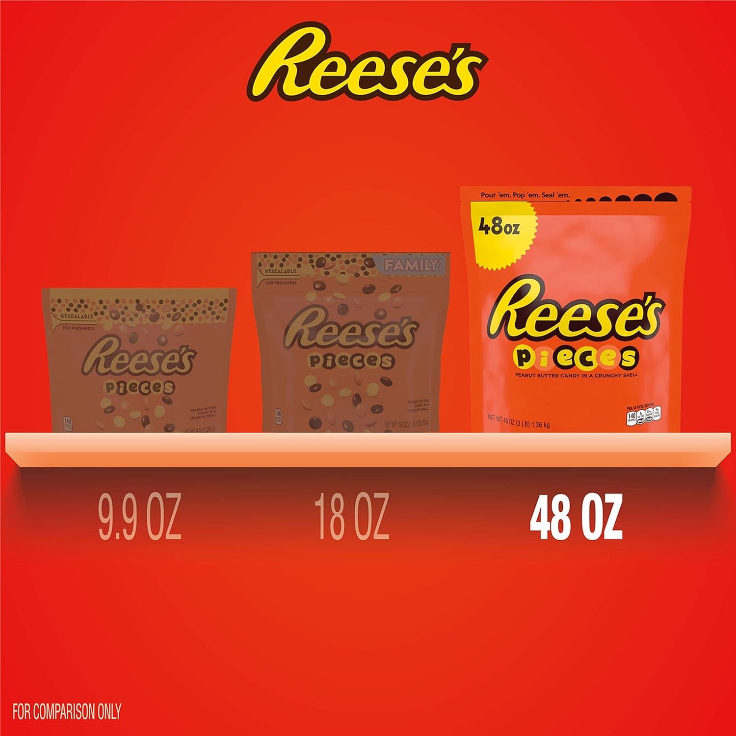 REESE’S PIECES Peanut Butter Candy in a Crunchy Shell, 48 oz Bulk Bag