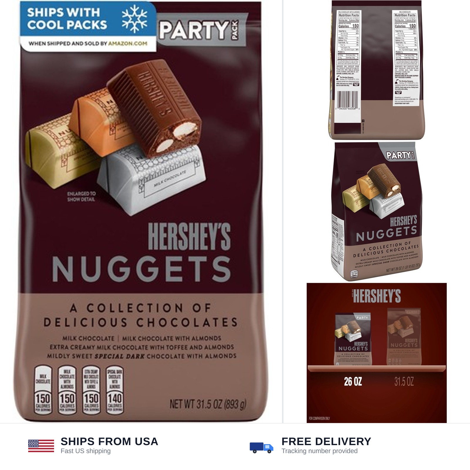 HERSHEY’S NUGGETS Assorted Chocolate Candy Variety Party Pack, 26 oz