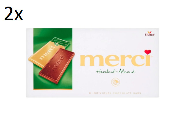 2 x MERCI Milk Chocolate with Pieces of Hazelnuts and Almonds 100 g (3.53 oz)