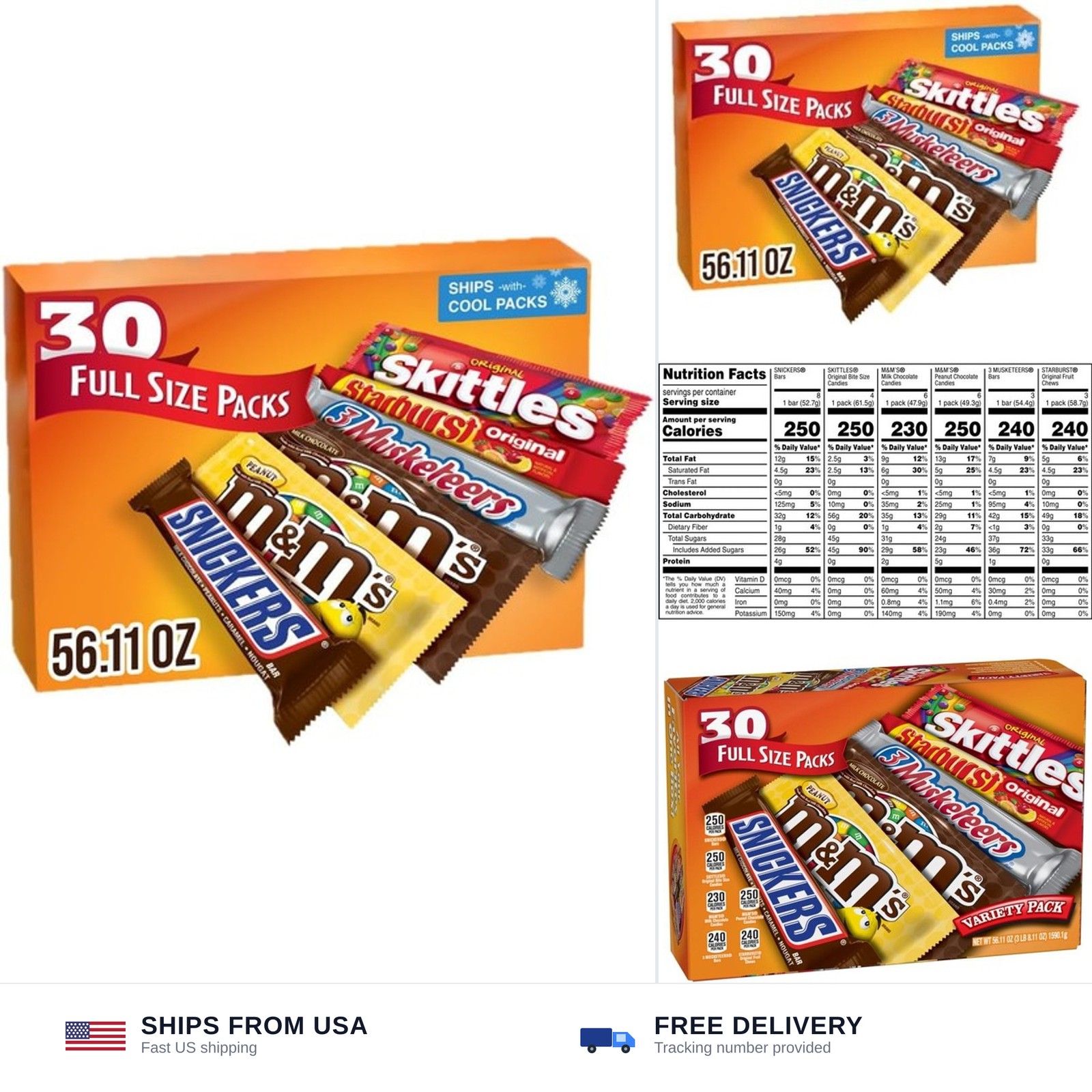 M&M’S, SNICKERS, 3 MUSKETEERS, SKITTLES & STARBURST Variety Pack Full Size Bu…