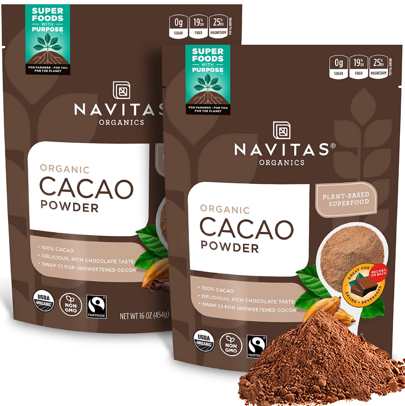 Cacao Powder, 16 oz. Bags (Pack of 2) — Organic, Non-GMO, Fair Trade, Gluten-…