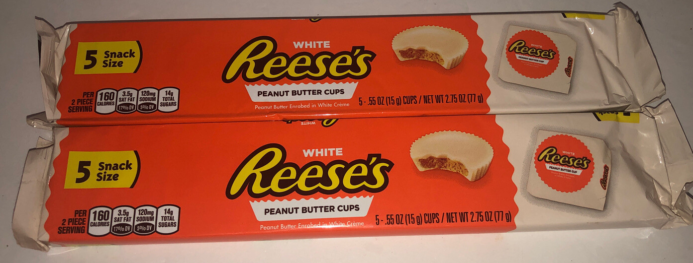 (2) White Reese’s Peanut Butter Cups, 5 Snack Size Cups Per Pack 2.75oz Packages