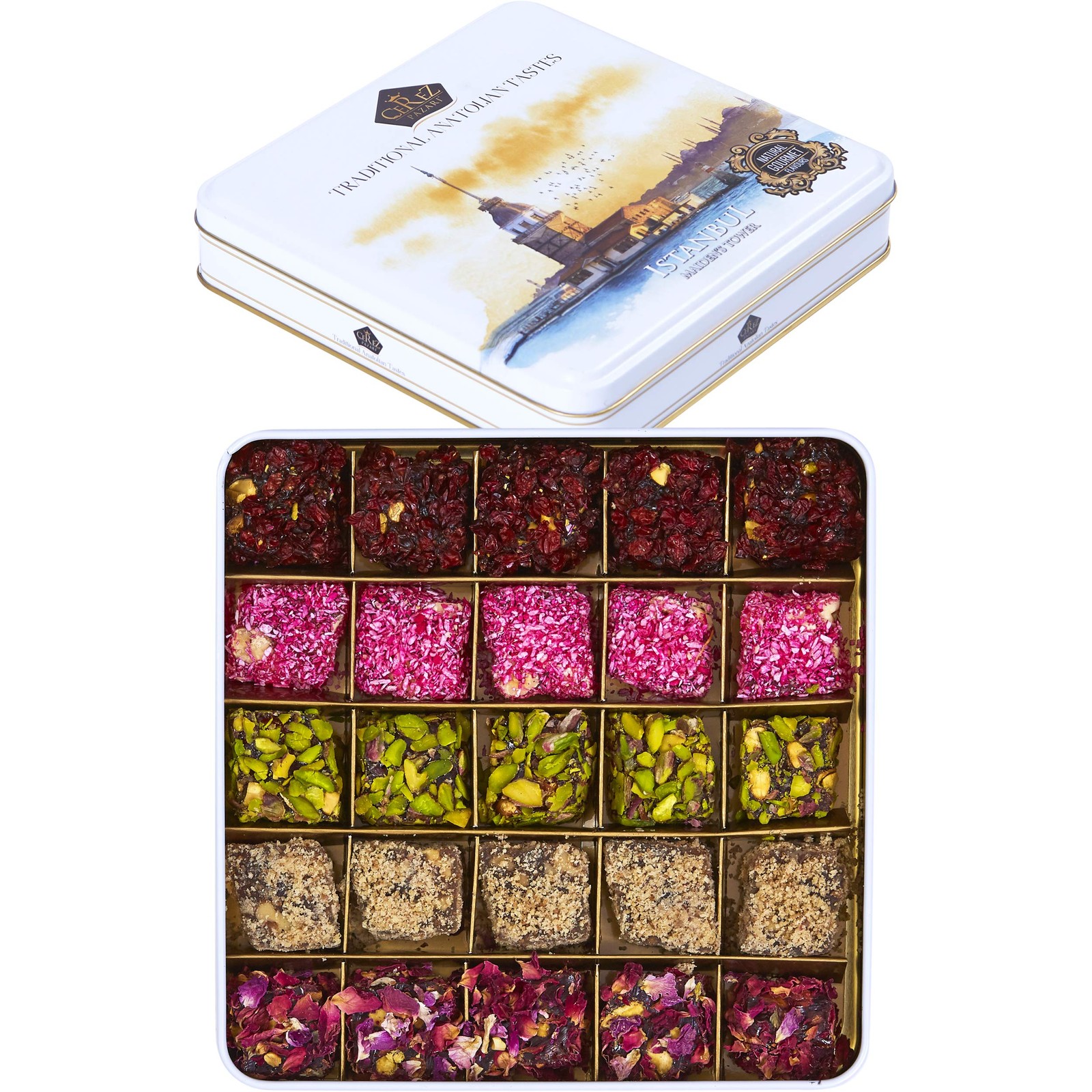 Cerez Pazari Turkish Delight In 4 Flavours, With Pistachio, Hazelnut & Walnut…
