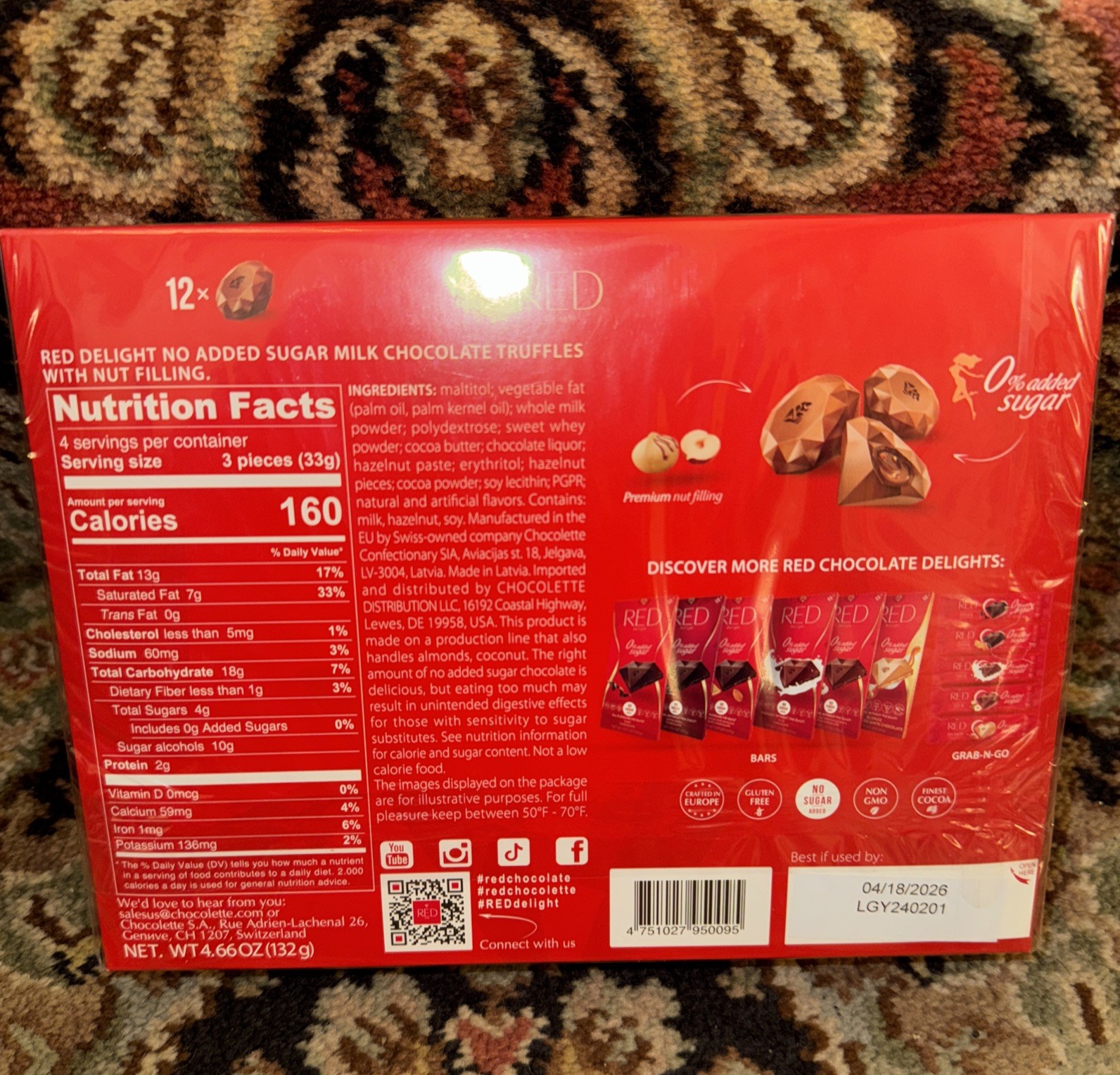 Red Delight European Milk Chocolate Truffles W Nut Filling Non GMO, Gluten Free