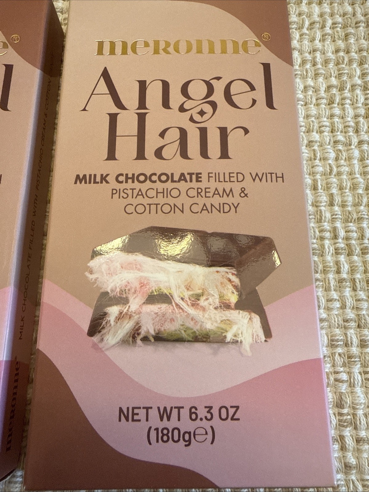 Lot x 2 Meronne Angel Hair Milk Chocolate w/ Pistachio Cream & Cotton Candy