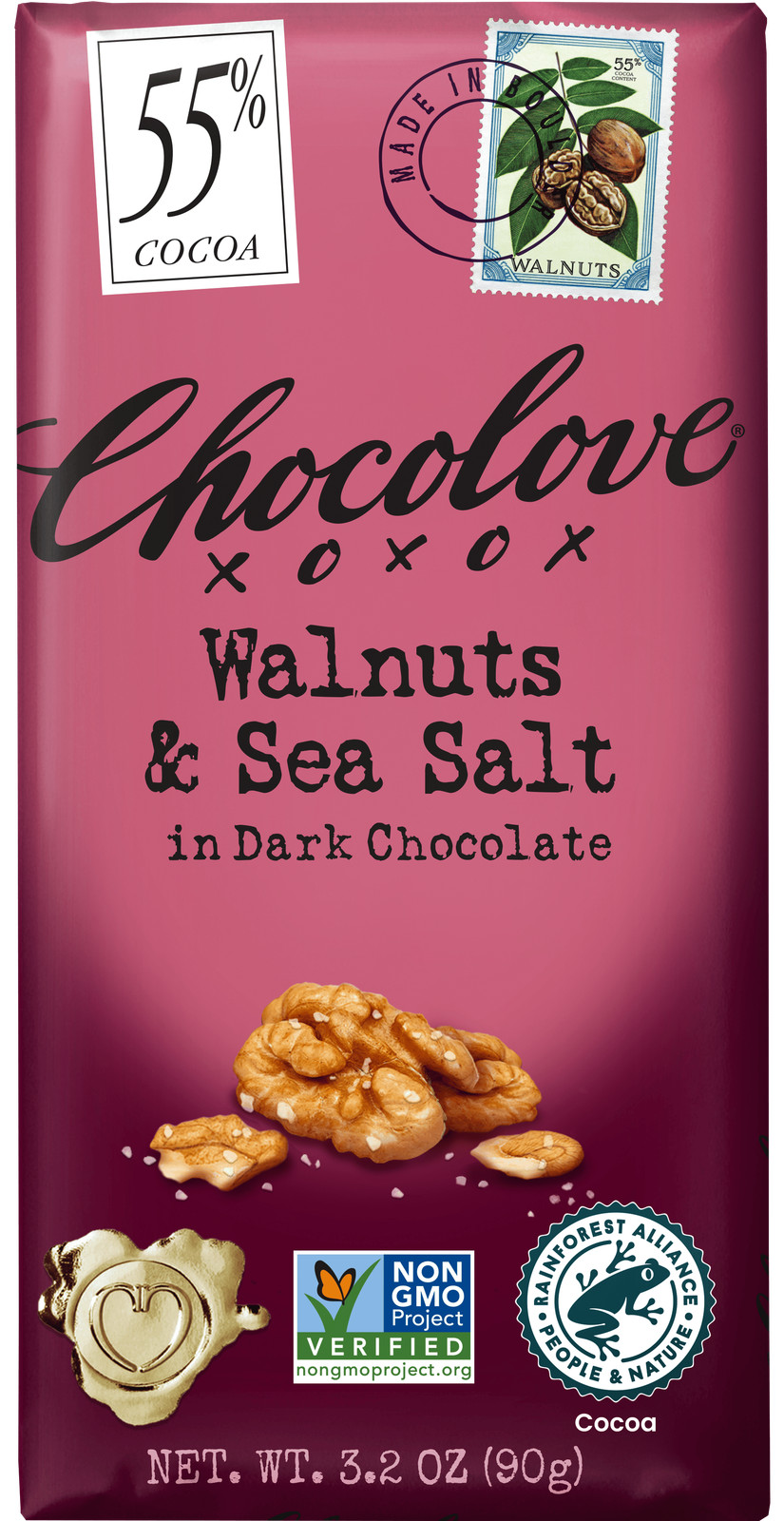 Chocolove Dark Walnut Chocolate Bar Salt 3.2 oz (Pack of 12)