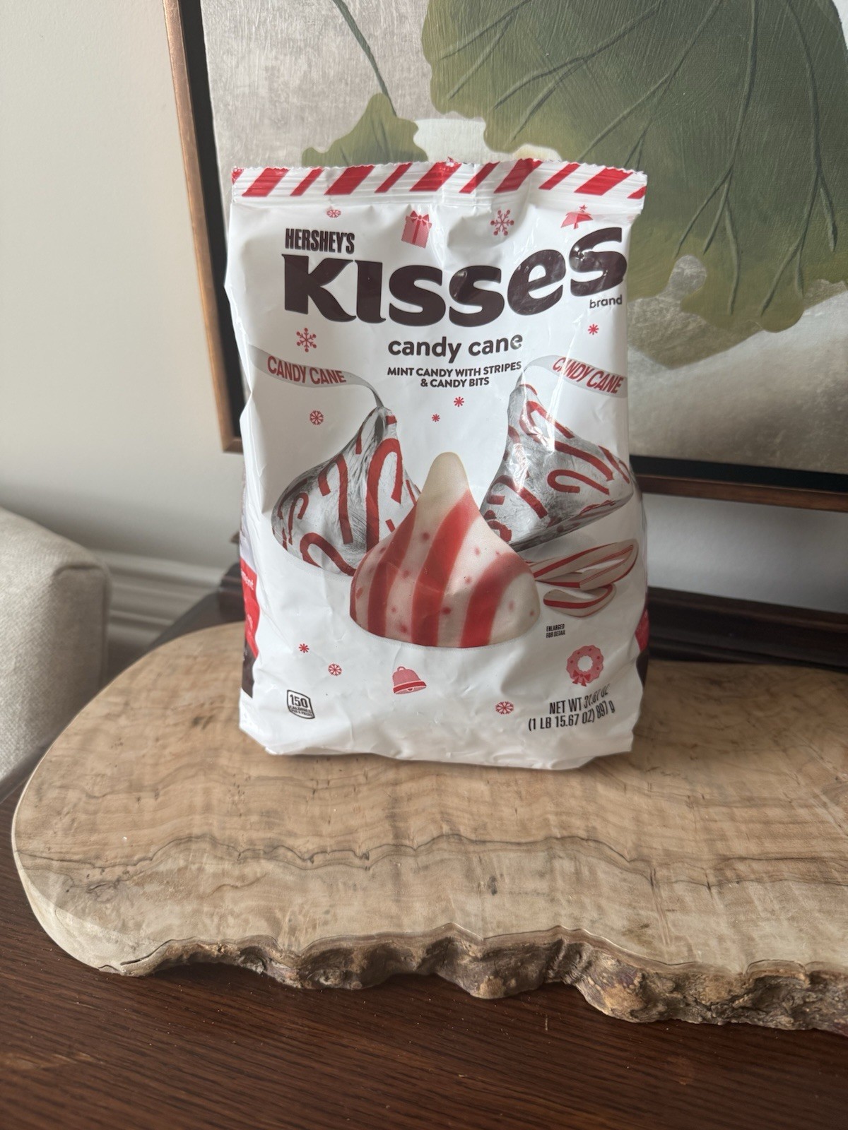 HERSHEY’S KISSES Candy Cane Flavored, Christmas Candy Bulk Bag, 15.67 Oz