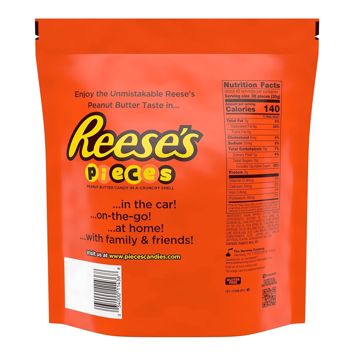 REESE’S PIECES Peanut Butter Candy in a Crunchy Shell, 48 oz Bulk Bag