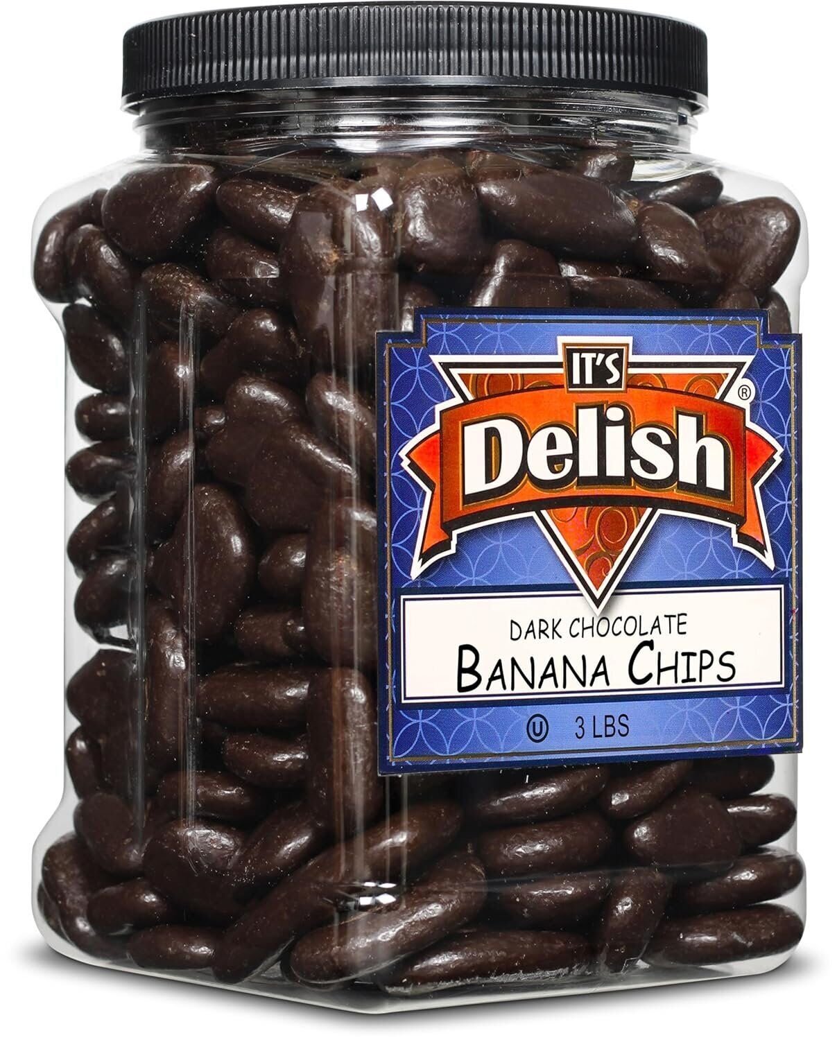 Dark Chocolate Covered Banana Chips by Its Delish, 3 Lbs Jumbo Container