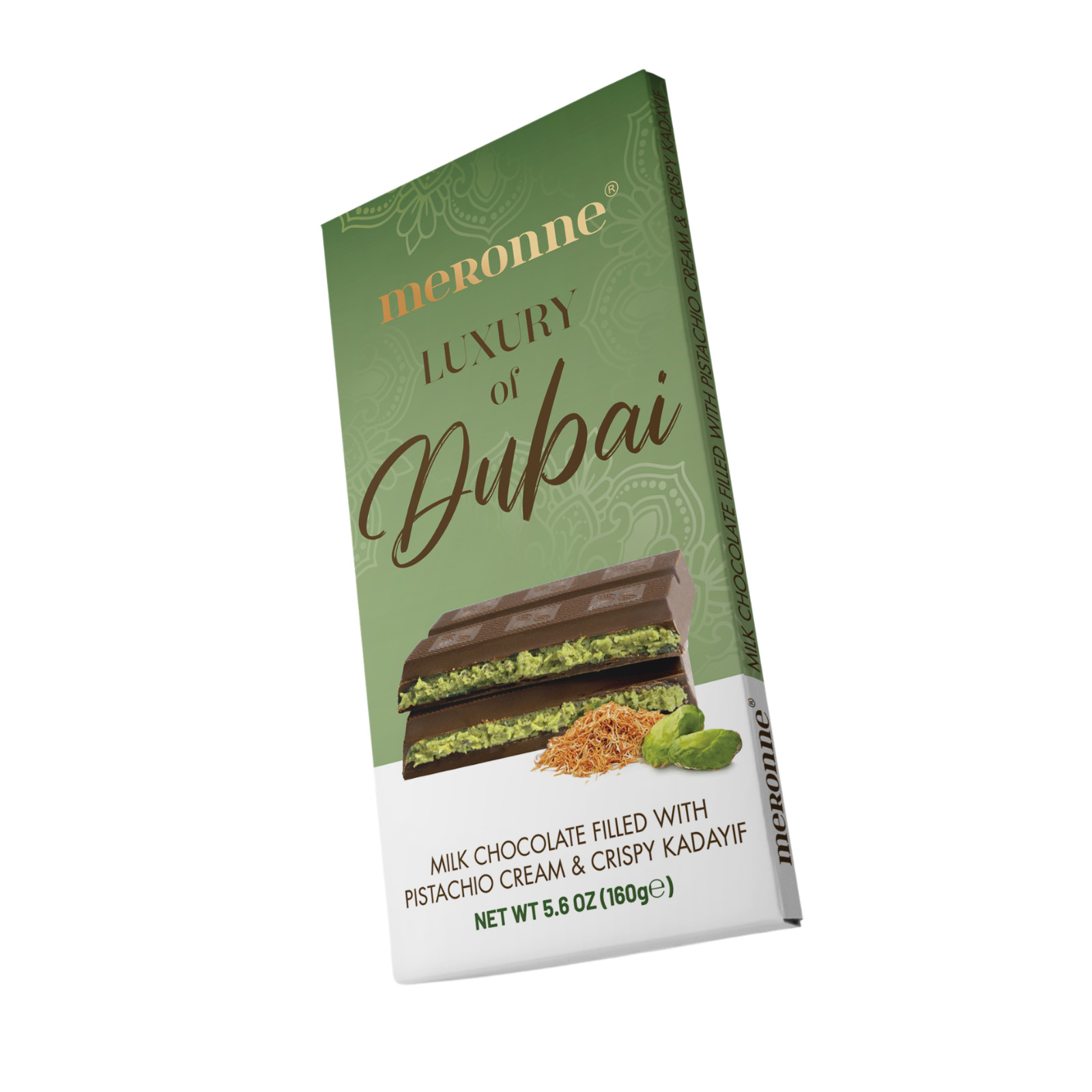 Meronne Dubai Chocolate Bar 5.64oz – Milk Chocolate with Pistachio & Kadayif
