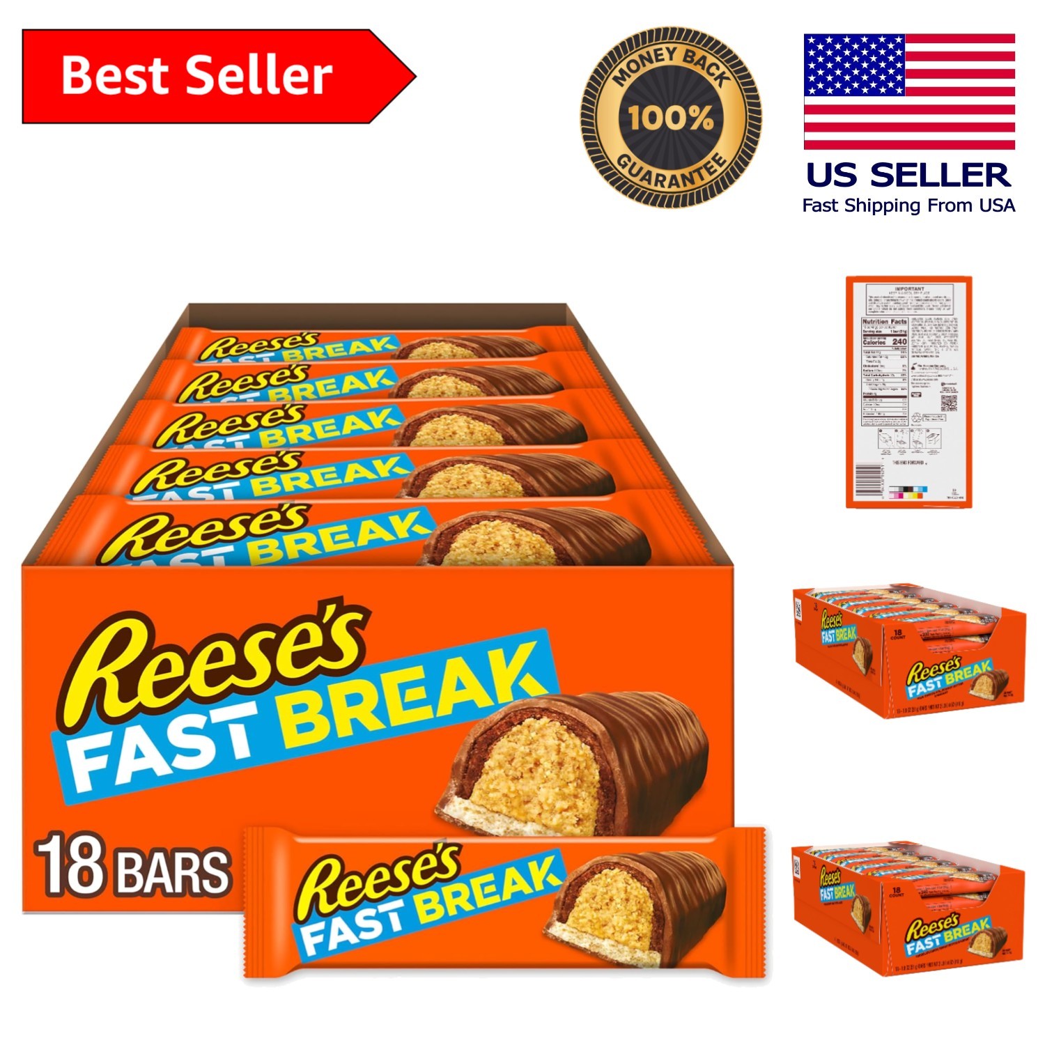 FAST BREAK Candy Bars – Milk Chocolate & Peanut Butter, 1.8 oz, 18 Count Box