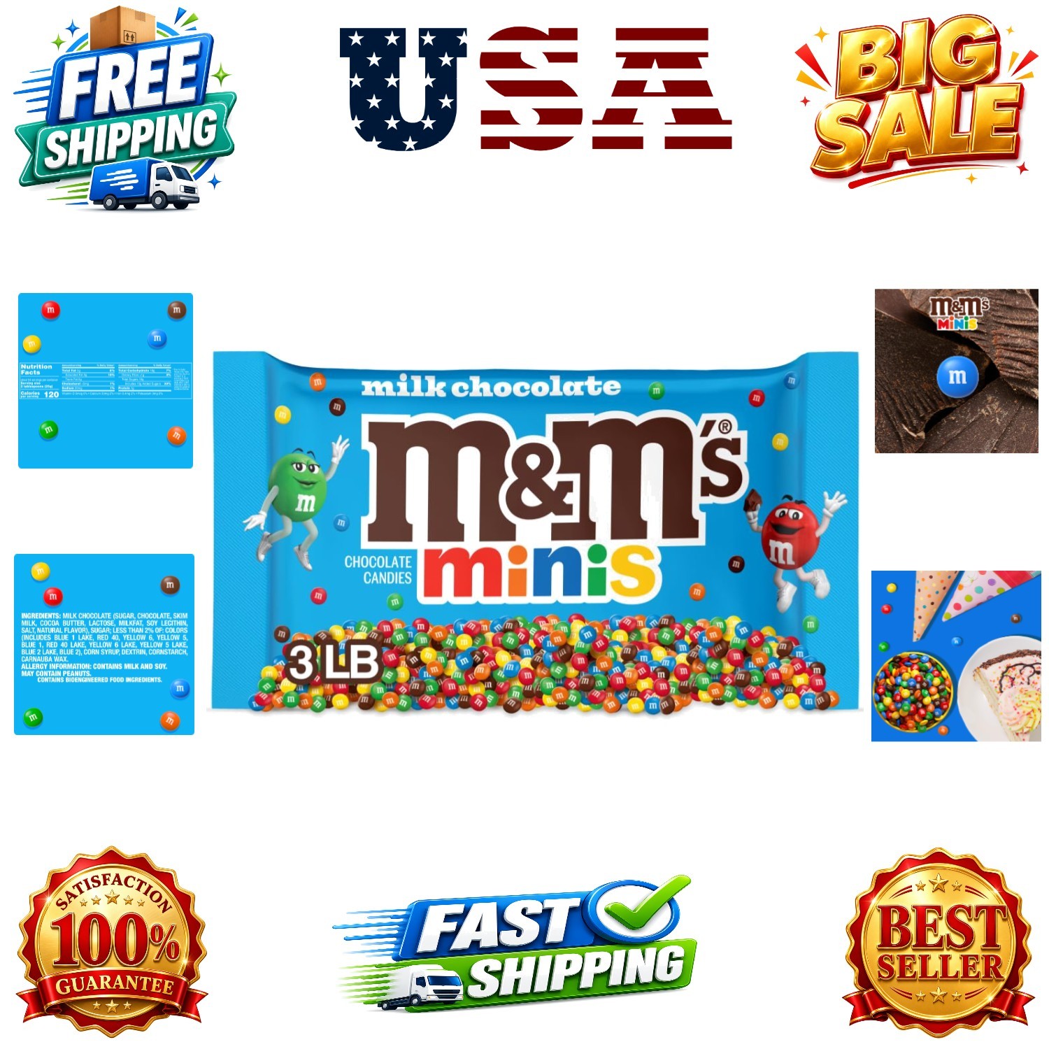 MINIS Milk Chocolate Candy, Bulk Candy, 3 lbs Bag