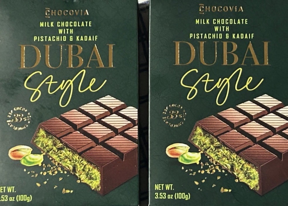Chocovia Dubai-Style Milk Chocolate with Pistachio and Kadaif 3.53oz (2 Bars)